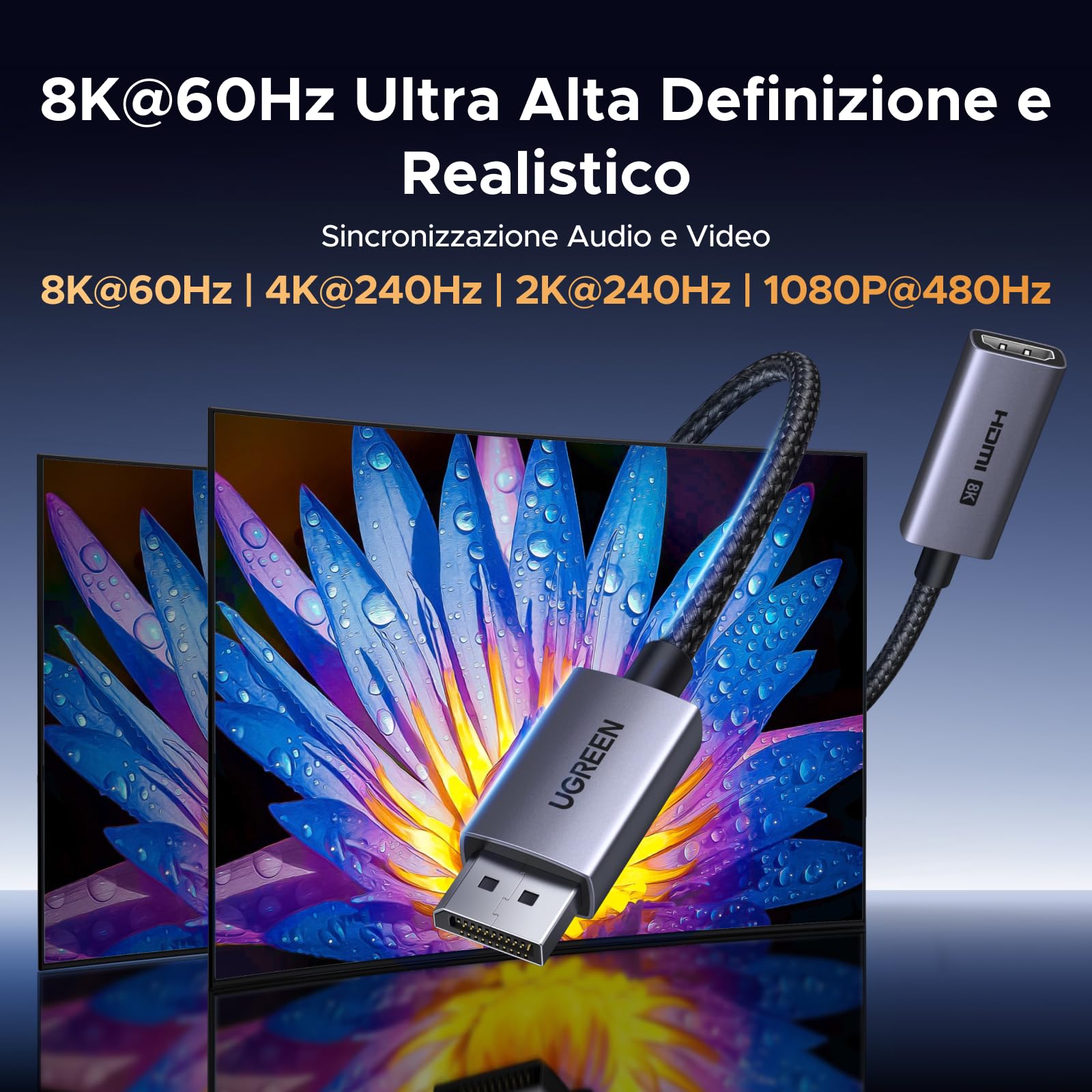 ugreen-adattatore-displayport-a-hdmi-8k-60hz-4k-240hz-unidirezionale image 3