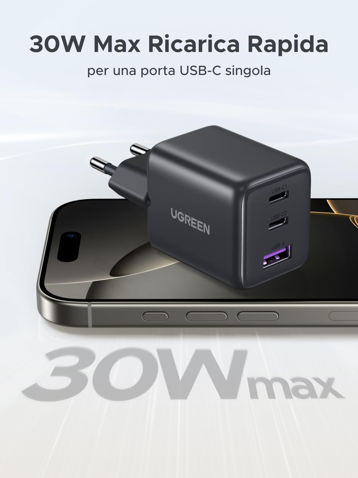 ugreen-zapix-caricatore-usb-c-30w-gan-3-porte-pd-nero image 3