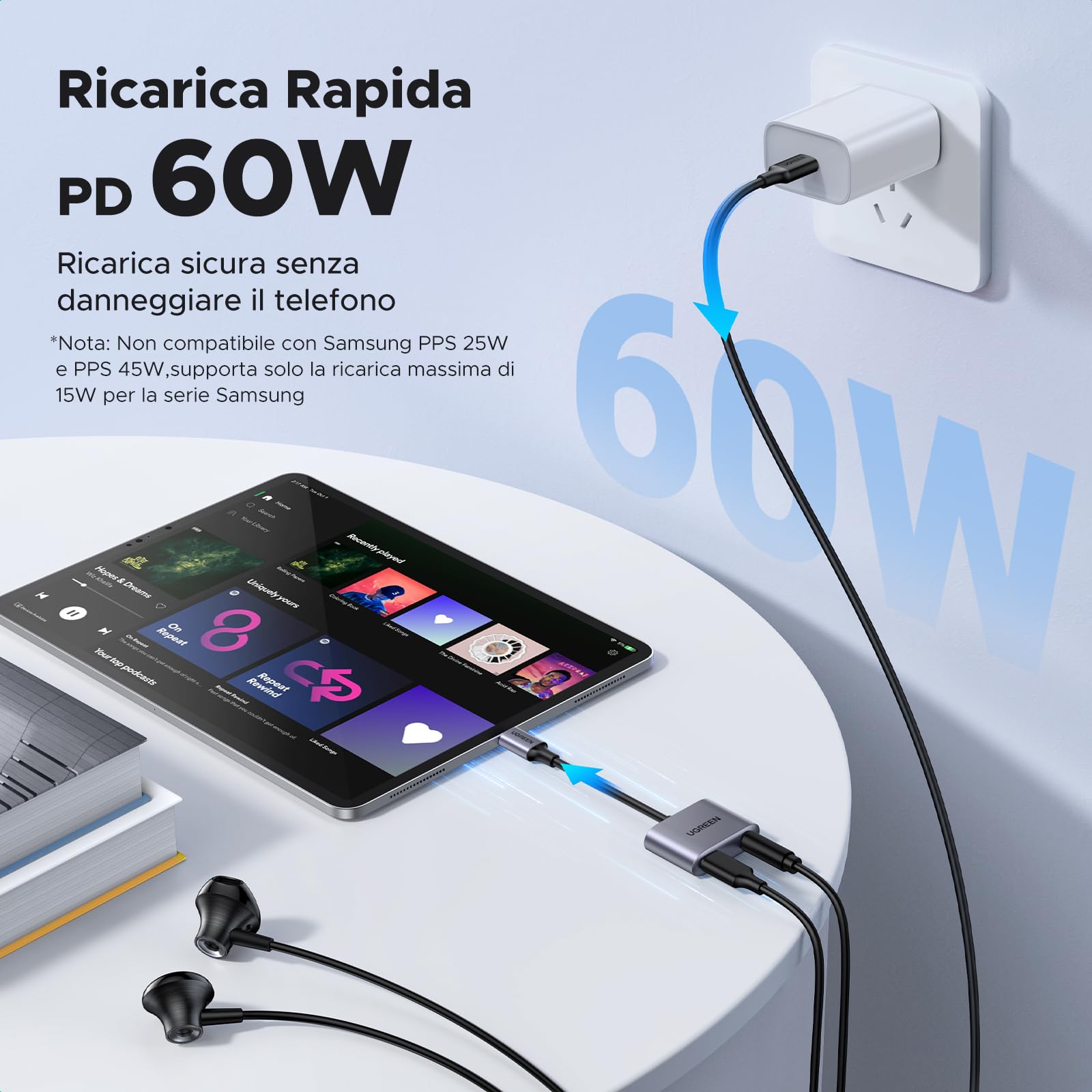 ugreen-adattatore-usb-c-a-jack-3-5mm-ricarica-rapida-pd-60w-con-chip-dac-24-bit- image 3