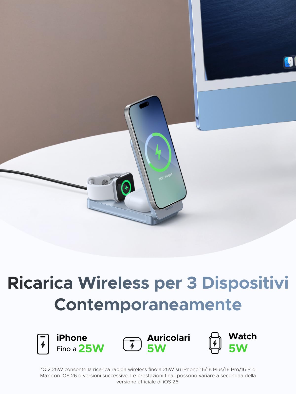 ugreen-magflow-3-in-1-qi2-25w-stazione-ricarica-wireless-magsafe-pieghevole image 3