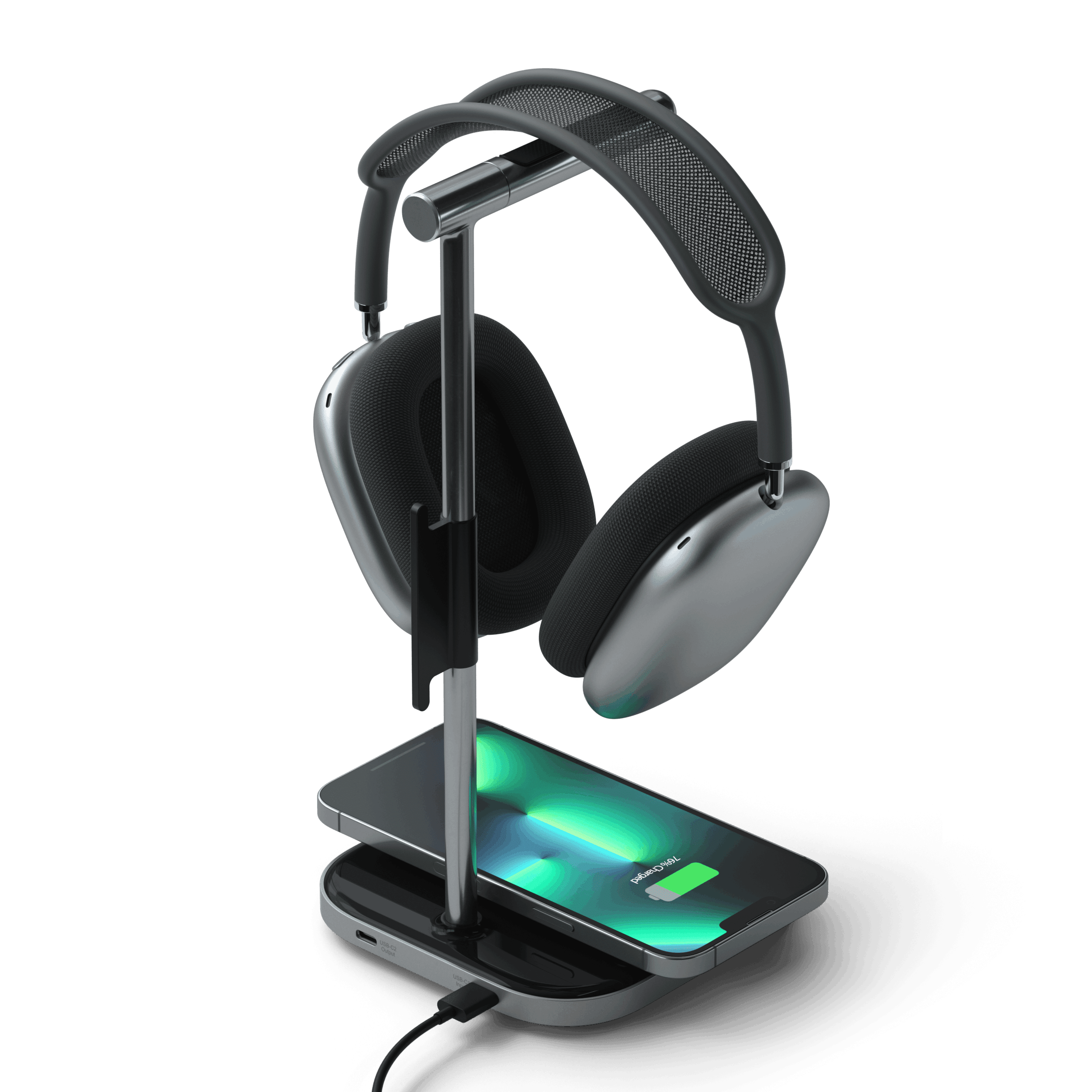 satechi-2-in-1-headphone-stand-con-ricarica-wireless-per-airpods-max-e-iphone image 2