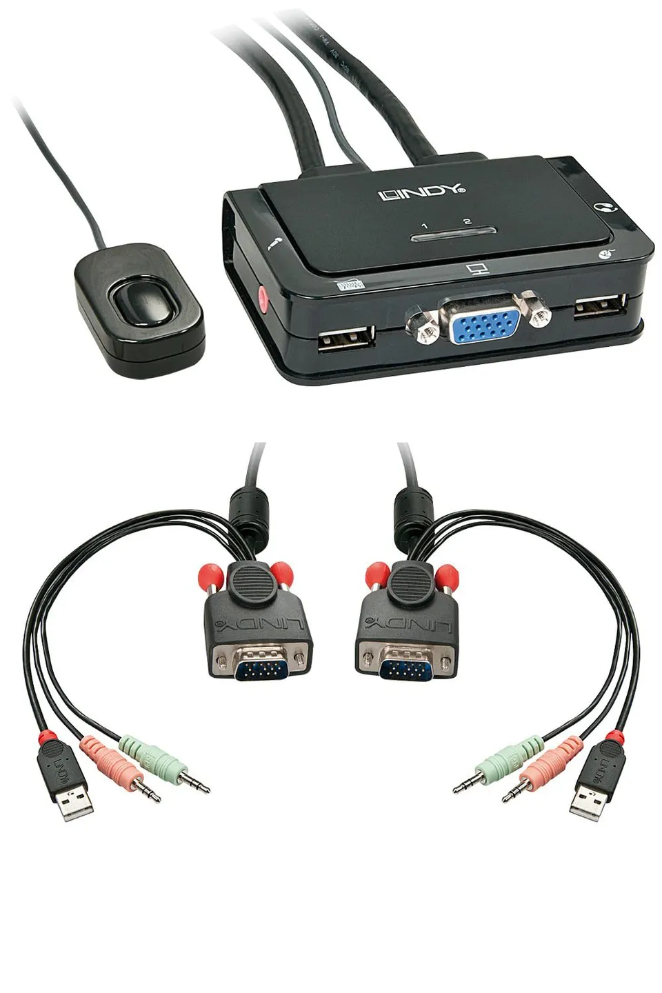 lindy-42342-kvm-switch-compatto-usb-audio-vga-2-porte image 1