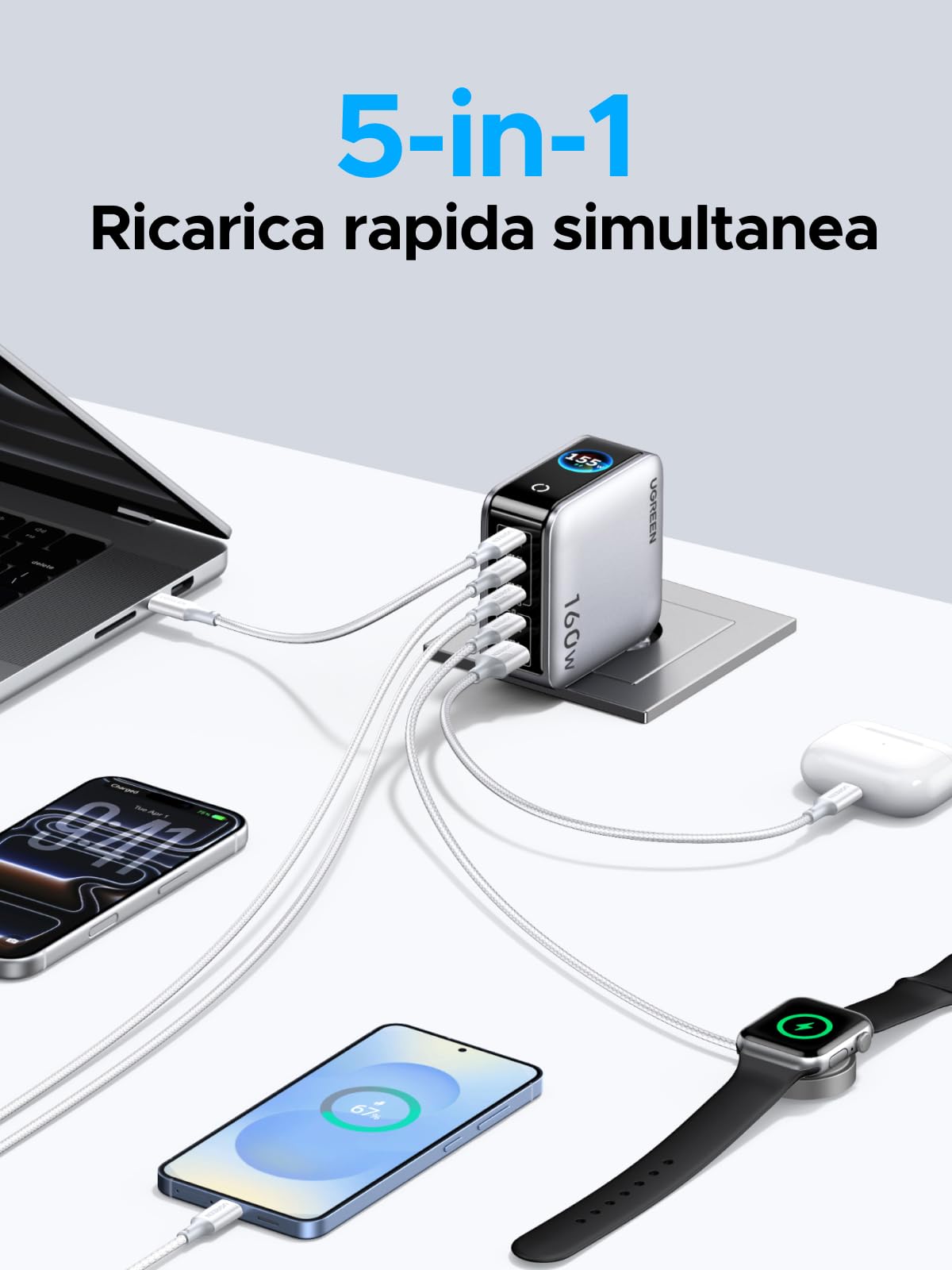 ugreen-nexode-pro-160w-caricatore-usb-c-5-porte-con-schermo-tft-pd-3-1 image 4