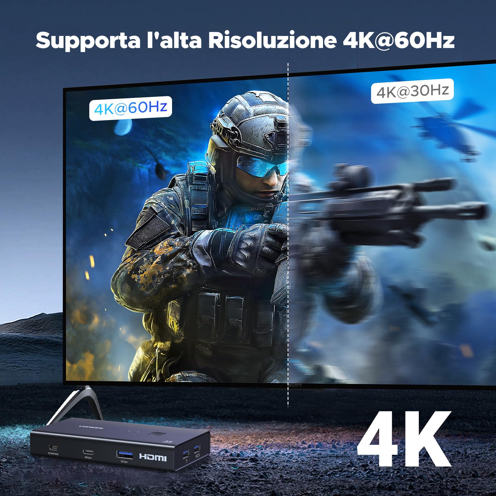 ugreen-switch-kvm-hdmi-4k-60hz-2-ingressi-1-uscita-con-4-porte-usb-3-0-e-control image 4