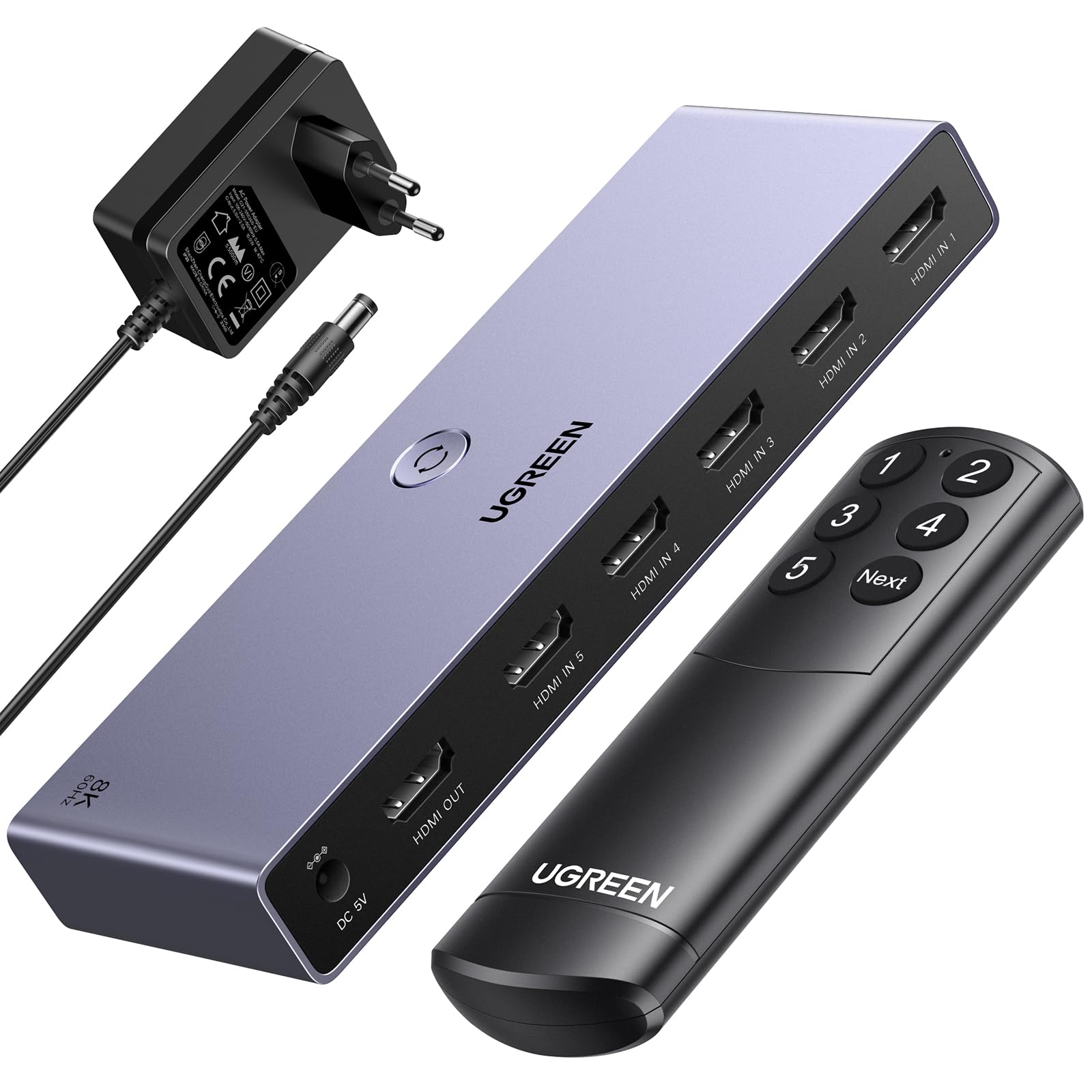 ugreen-switch-hdmi-2-1-8k-60hz-5-ingressi-1-uscita-con-telecomando image 1
