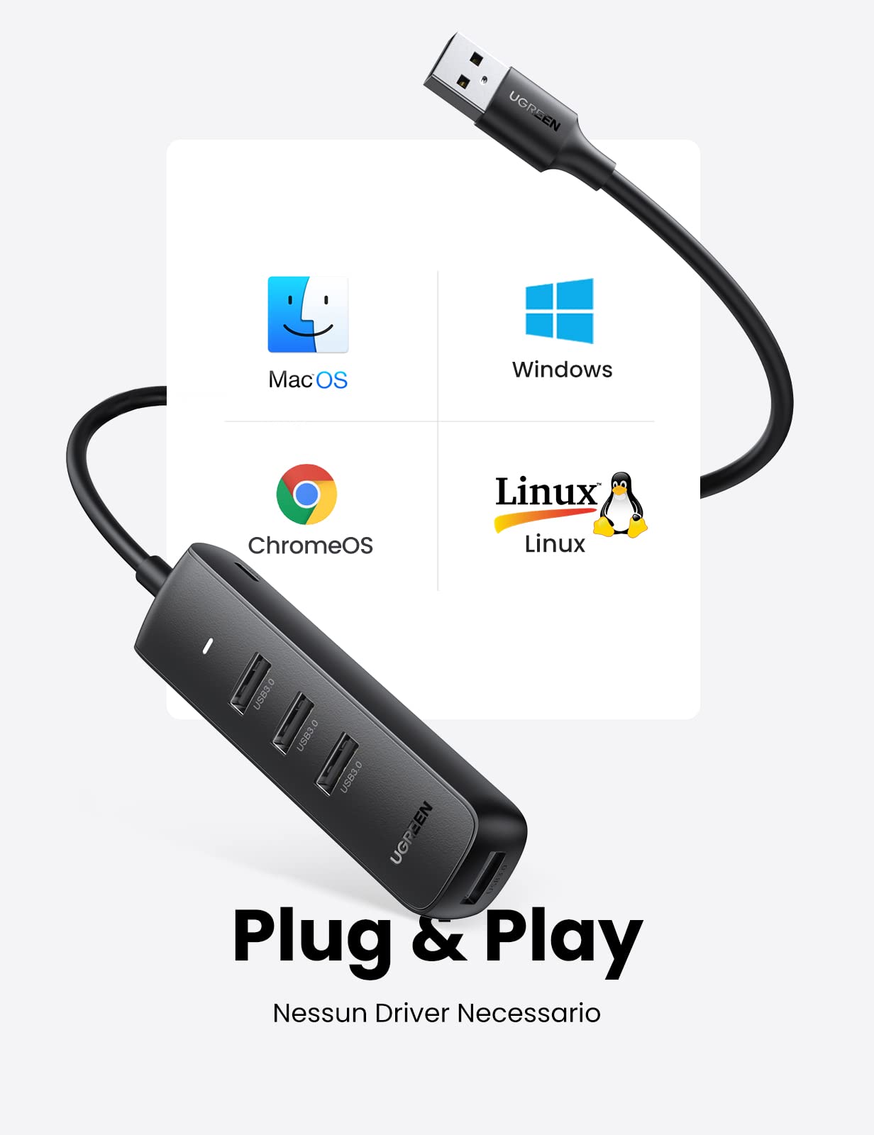 ugreen-hub-4-porte-usb-3-0-5gbps-con-cavo-1-metro-e-alimentazione-5v-2a image 5