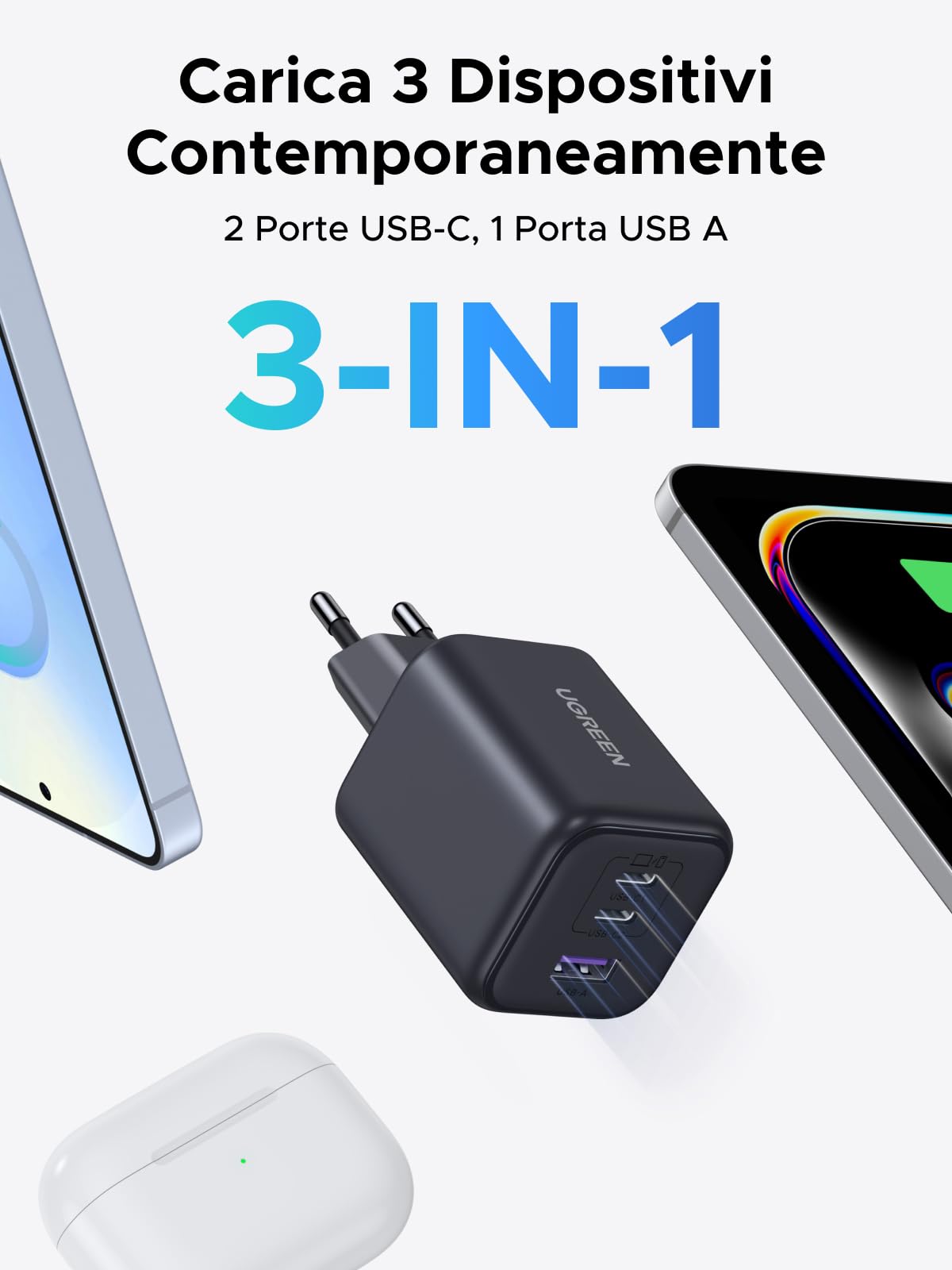 ugreen-zapix-caricatore-usb-c-45w-gan-3-porte-con-sfc-2-0-pps image 3
