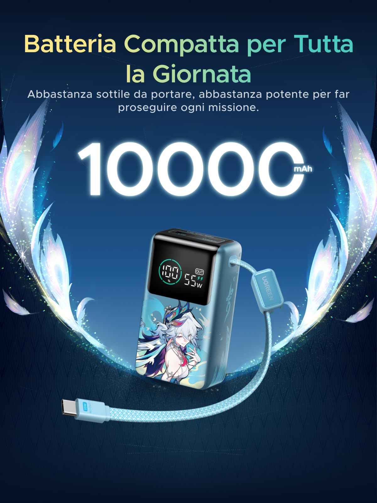 ugreen-nexode-pro-power-bank-10000mah-55w-con-cavo-usb-c-blu-pavone image 3