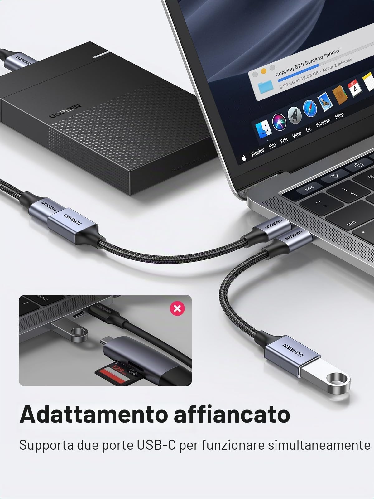 ugreen-adattatore-otg-usb-c-maschio-a-usb-3-0-femmina-5gbps-nylon-grigio image 4