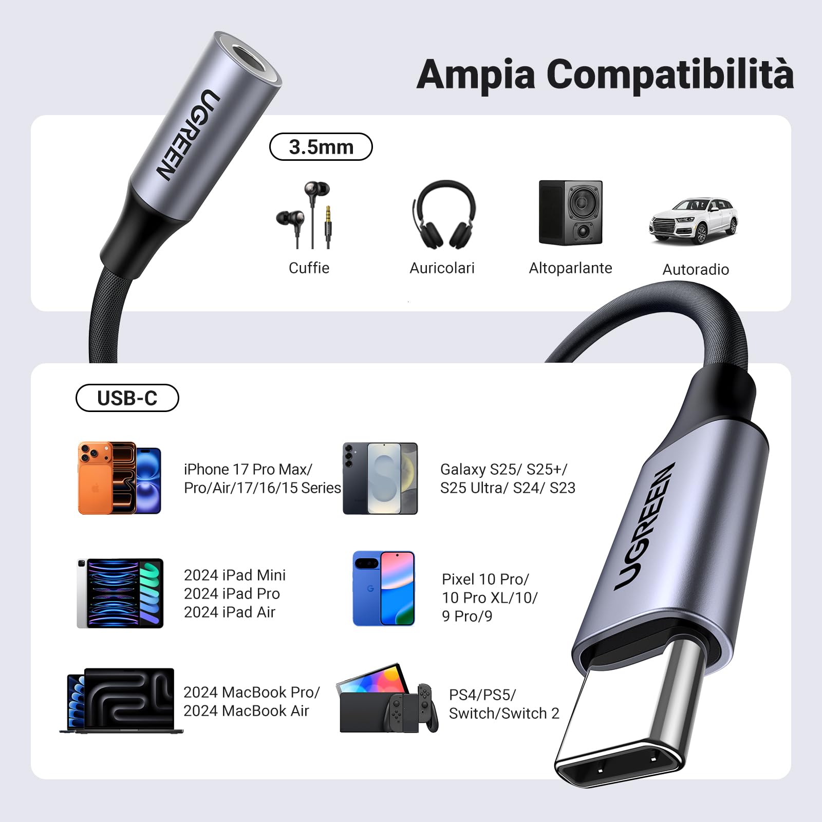 ugreen-adattatore-usb-c-a-jack-3-5mm-dac-grigio-per-cuffie image 6