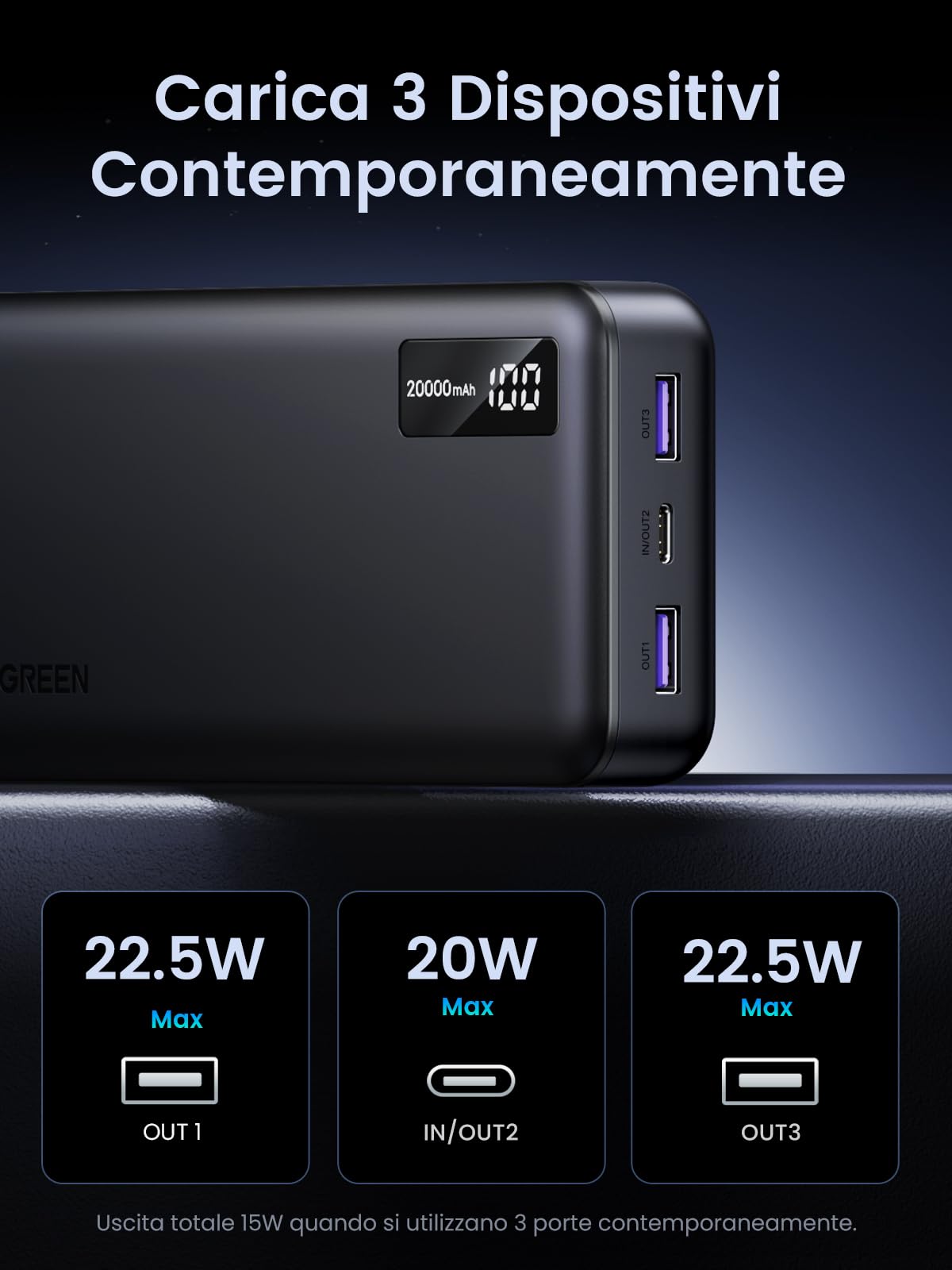 ugreen-zapix-power-bank-20000mah-22-5w-usb-c-pd-20w-3-porte image 4