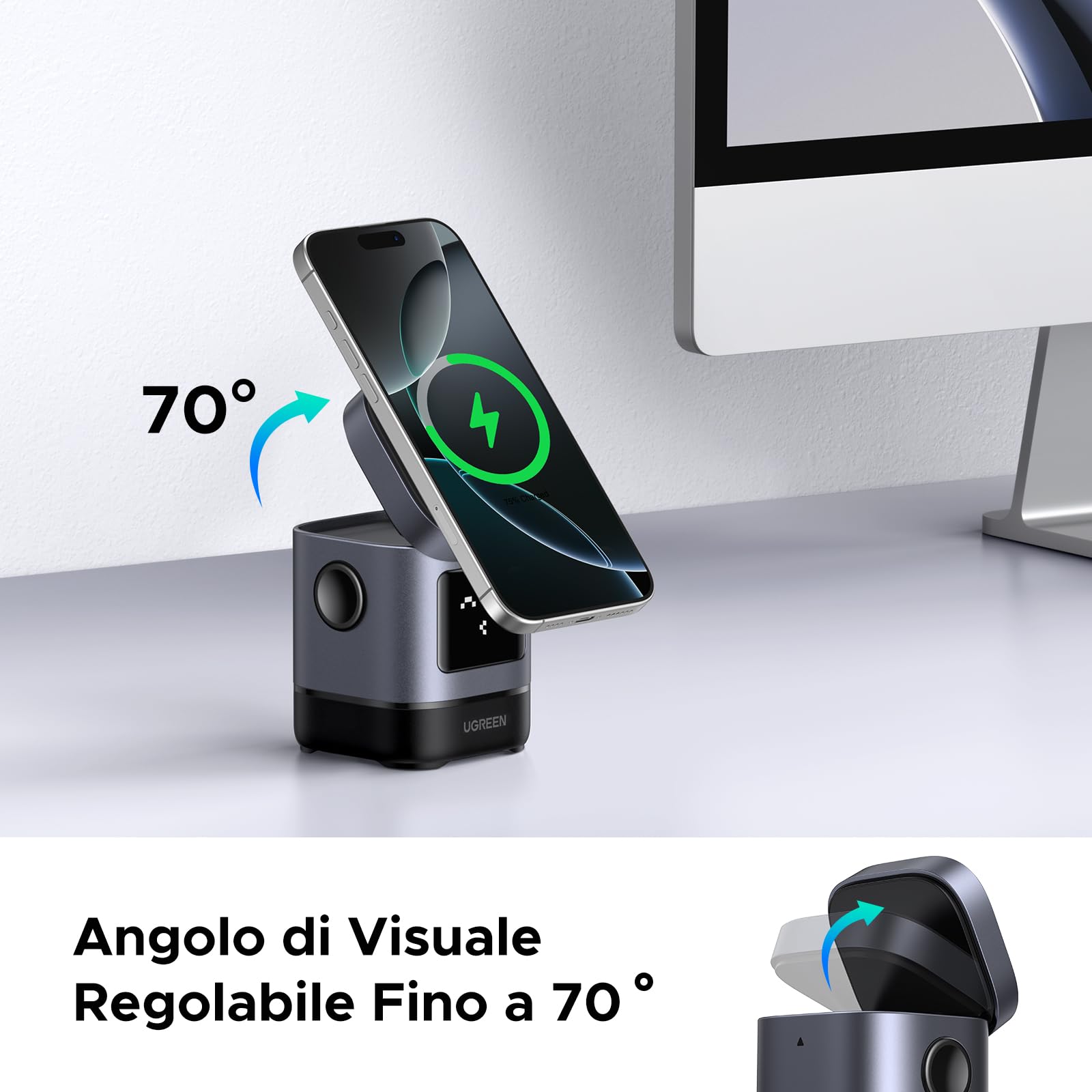 ugreen-uno-stazione-ricarica-wireless-magnetica-qi2-15w-2-in-1-per-iphone-e-airp image 5
