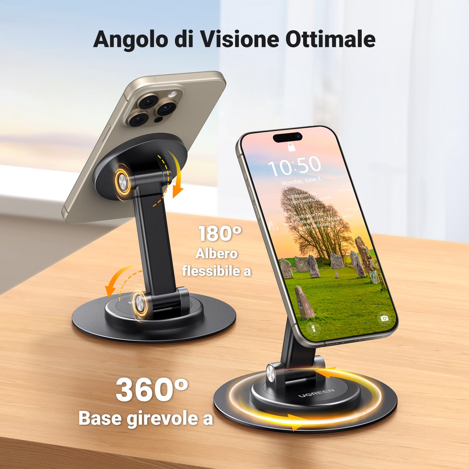 ugreen-supporto-magnetico-iphone-da-tavolo-girevole-nero image 5