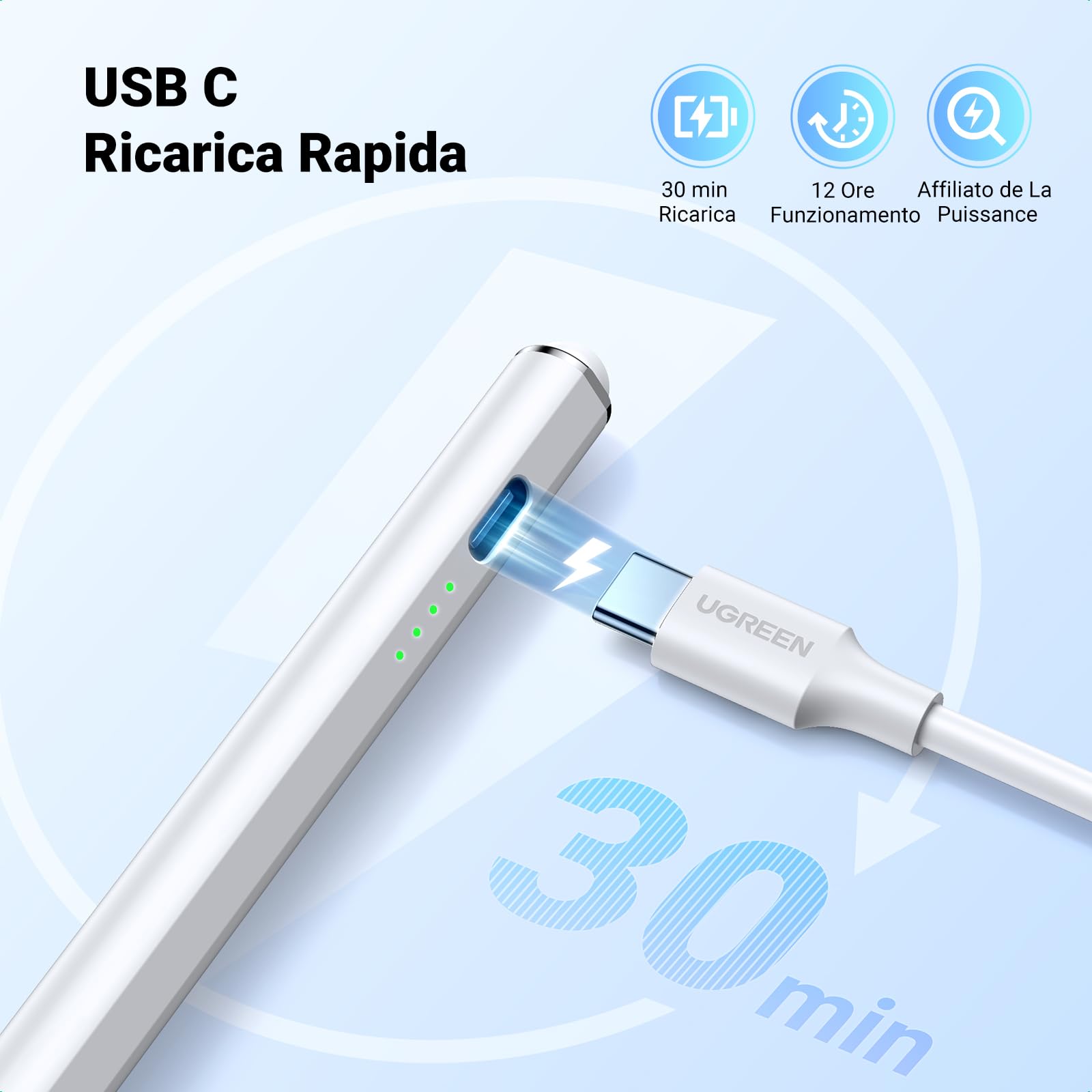 ugreen-penna-stylus-magnetica-usb-c-per-ipad-12h-rifiuto-palmo-inclinazione image 4