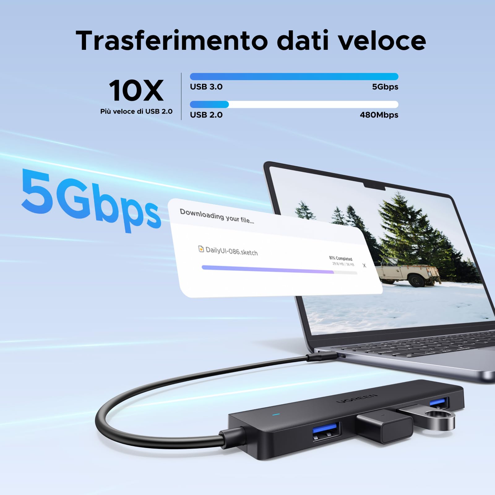 ugreen-hub-usb-c-a-4-porte-usb-3-0-5gbps-15cm image 3