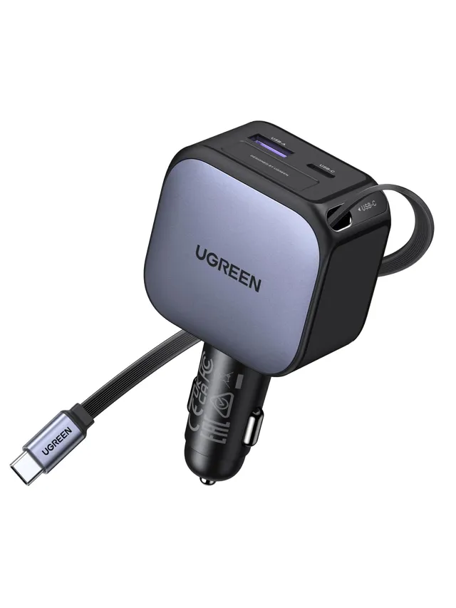 ugreen-nexode-caricatore-auto-usb-c-retrattile-90w-3-porte image 1