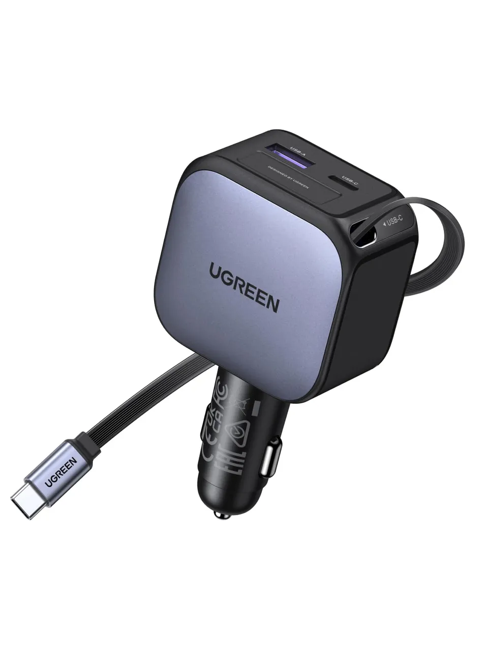 ugreen-nexode-caricatore-auto-usb-c-retrattile-90w-3-porte image 1
