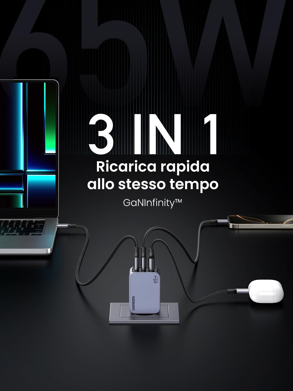 ugreen-nexode-pro-65w-caricatore-usb-c-gan-3-porte-pd-3-0-pps image 4