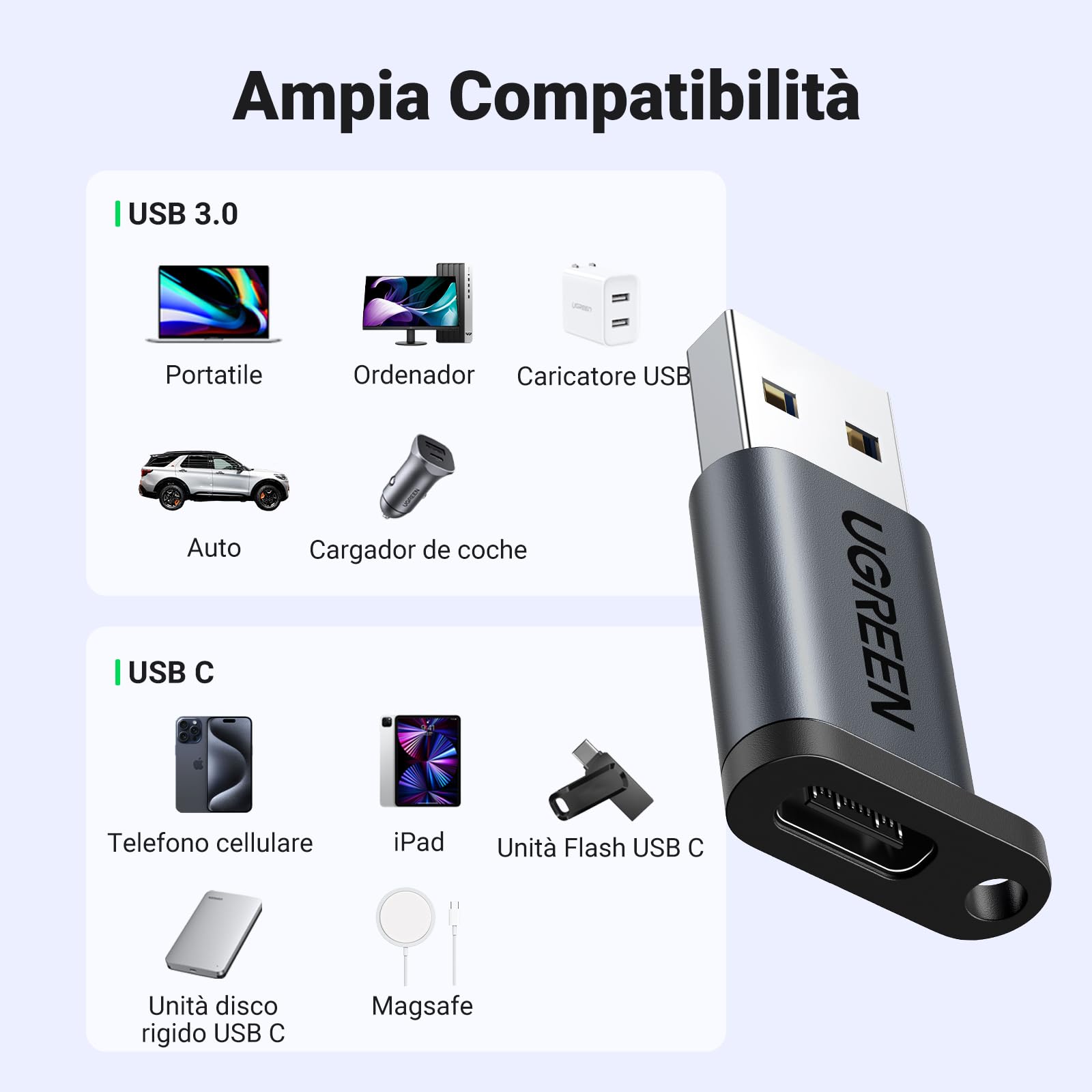 ugreen-adattatore-usb-c-femmina-a-usb-a-maschio-3-0-5gbps-3a-nero image 4