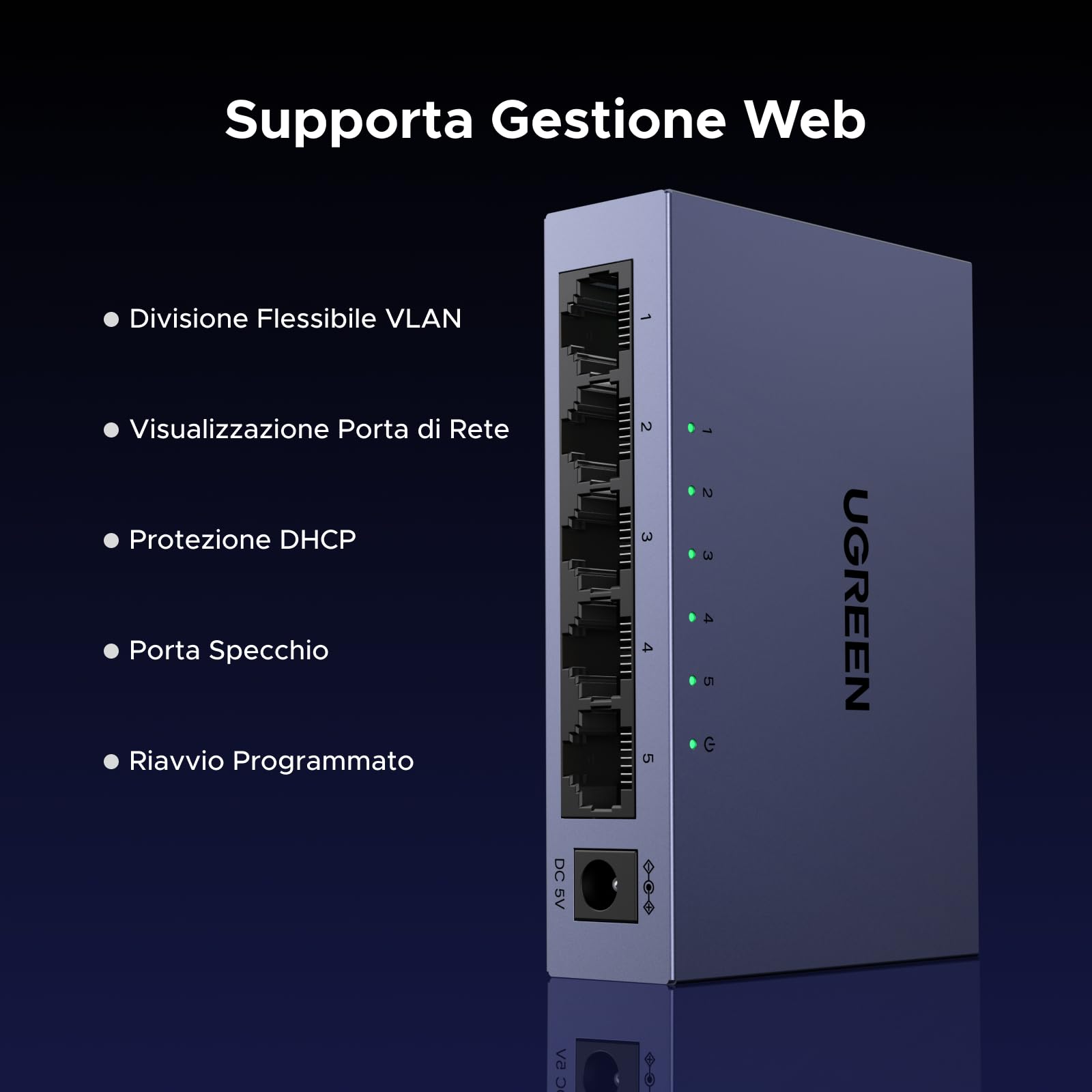 ugreen-switch-di-rete-5-porte-gigabit-gestibile-1000mbps-metallo image 3