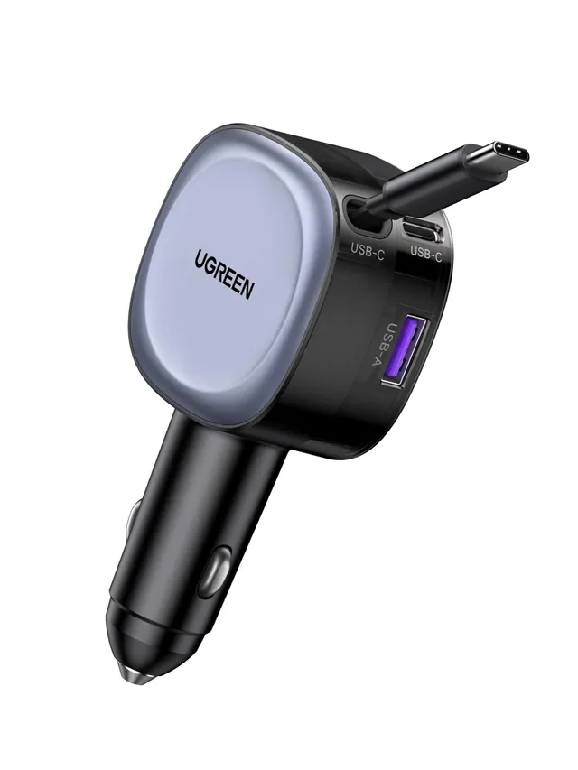 ugreen-caricatore-auto-usb-c-retrattile-75w-3-porte-pd-qc-pps-con-cavo-75cm image 1