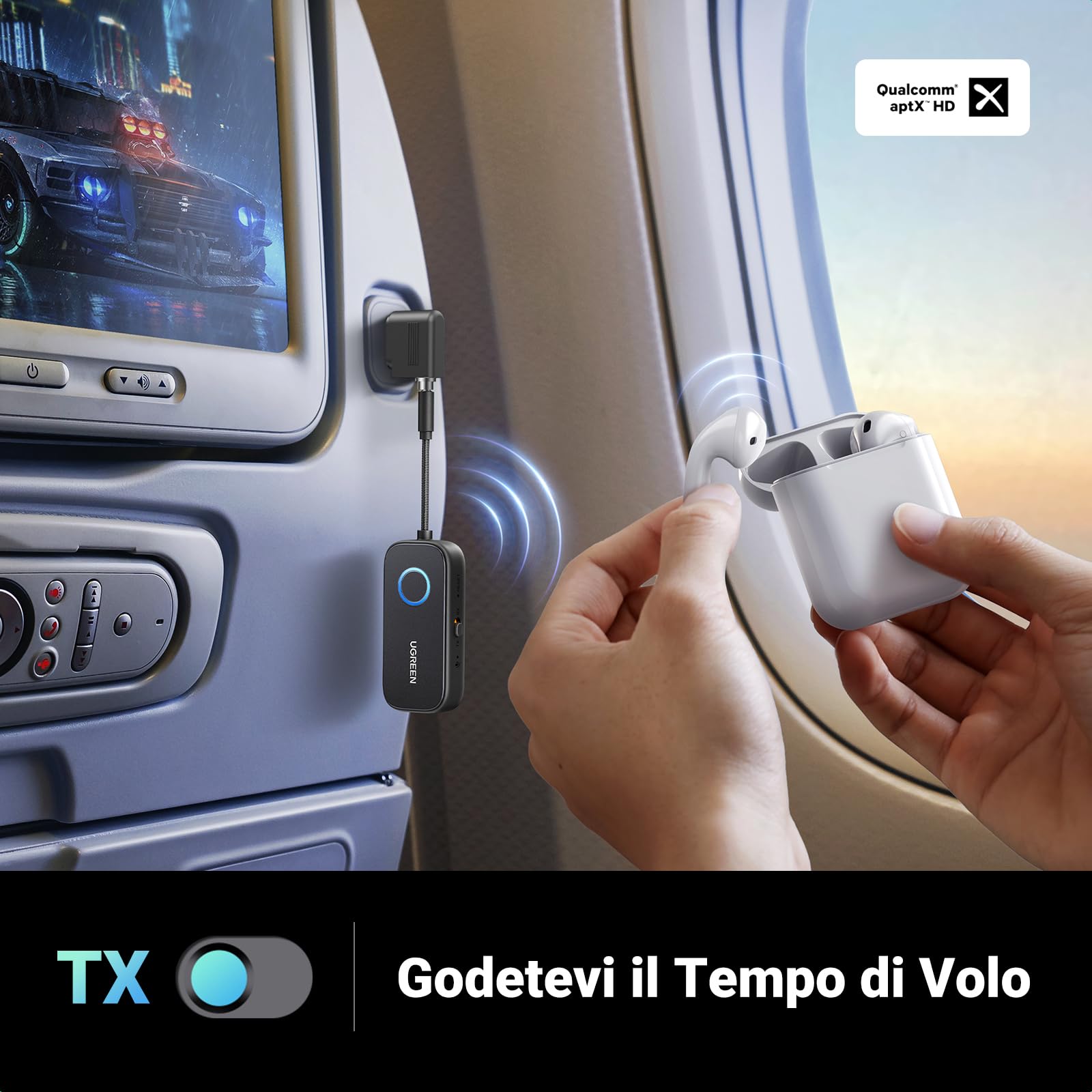 ugreen-trasmettitore-ricevitore-bluetooth-5-3-jack-2-in-1-aptx-28h-con-adattator image 4