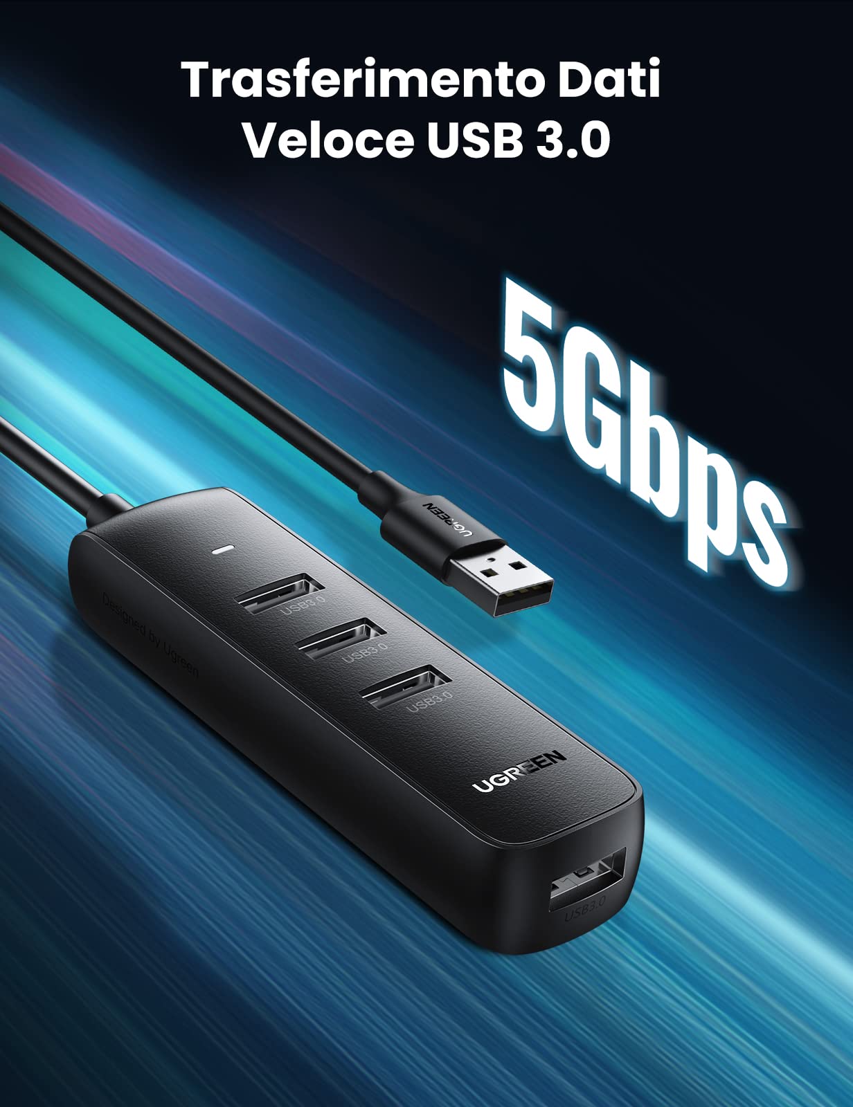 ugreen-hub-4-porte-usb-3-0-5gbps-con-cavo-1-metro-e-alimentazione-5v-2a image 2