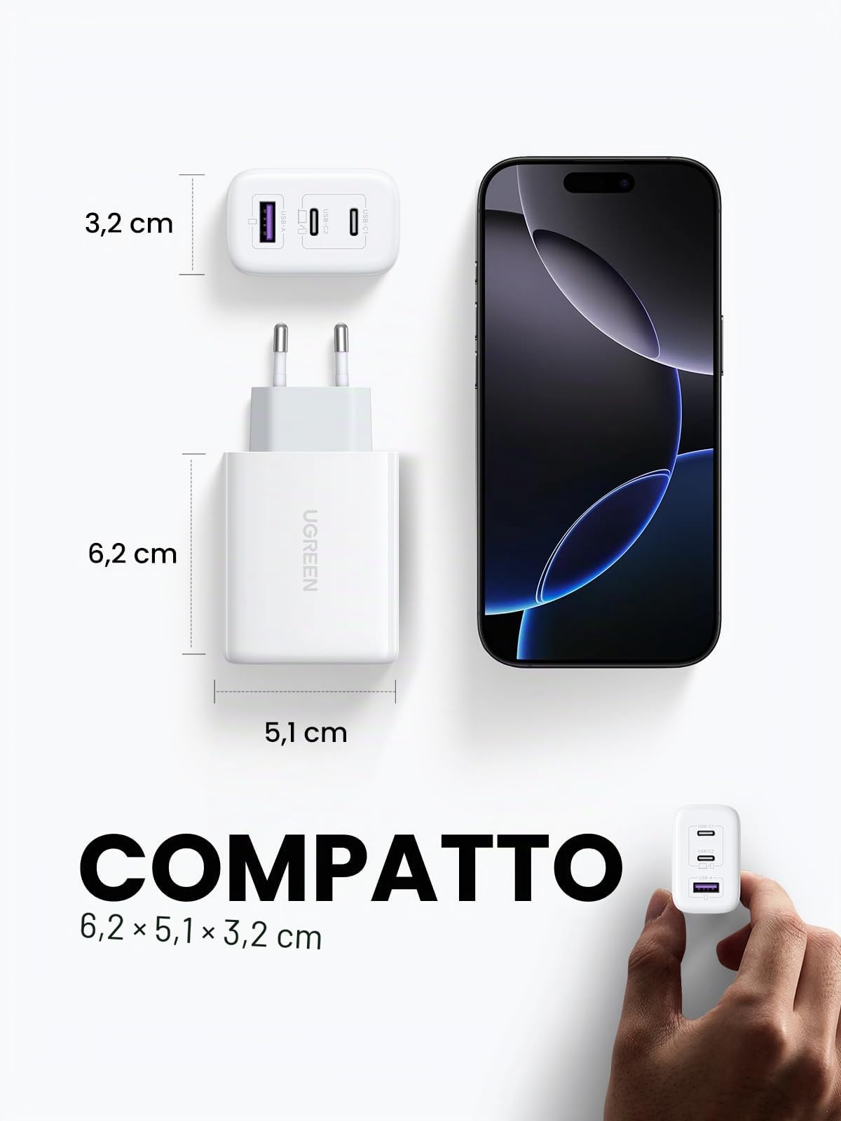 ugreen-zapix-caricatore-usb-c-gan-65w-3-porte-2c-1a-pd-3-0-pps-bianco image 4