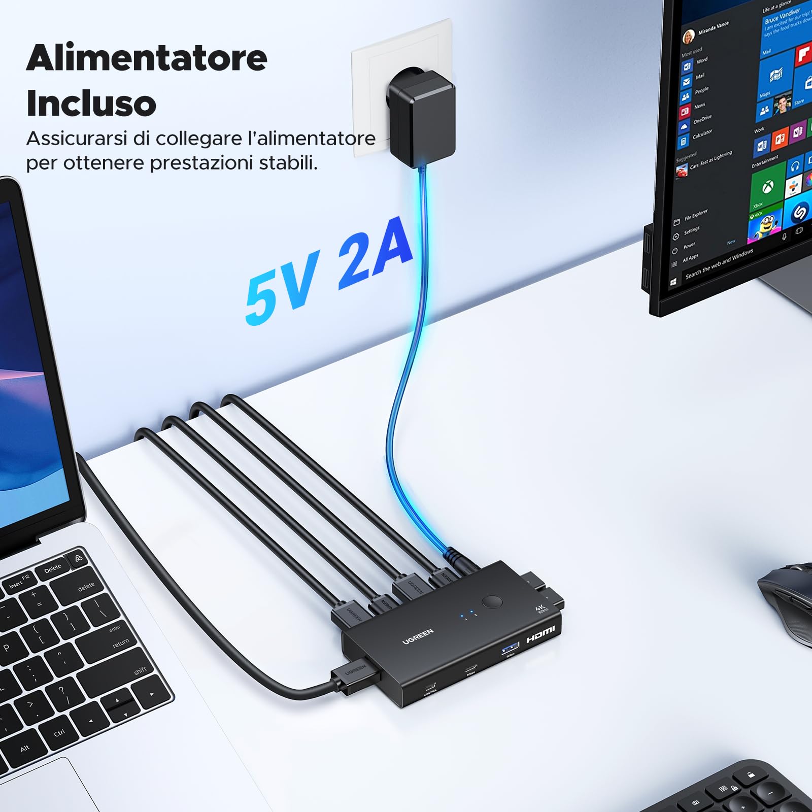 ugreen-switch-kvm-hdmi-4k-60hz-2-ingressi-1-uscita-con-4-porte-usb-3-0-e-control image 5