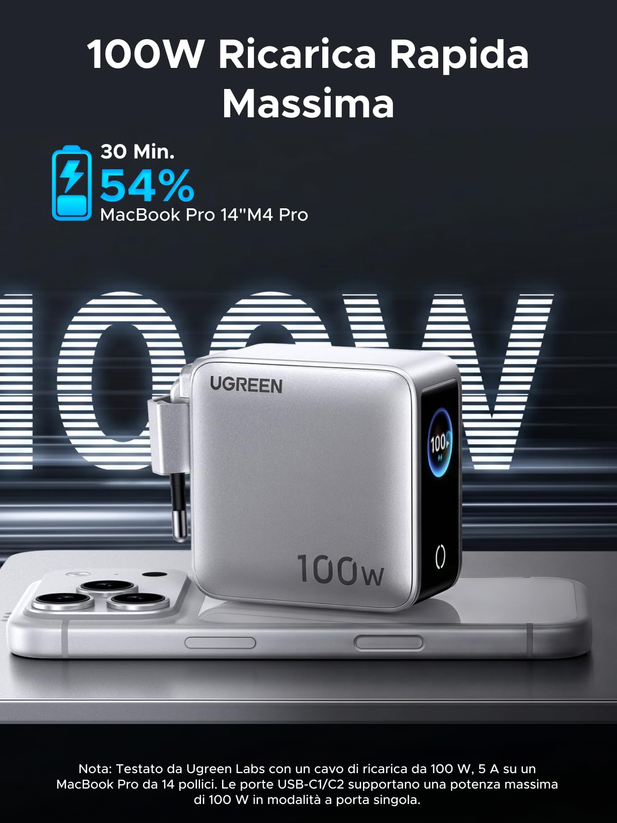 ugreen-nexode-pro-100w-caricatore-usb-c-4-porte-con-schermo-tft-gan image 5
