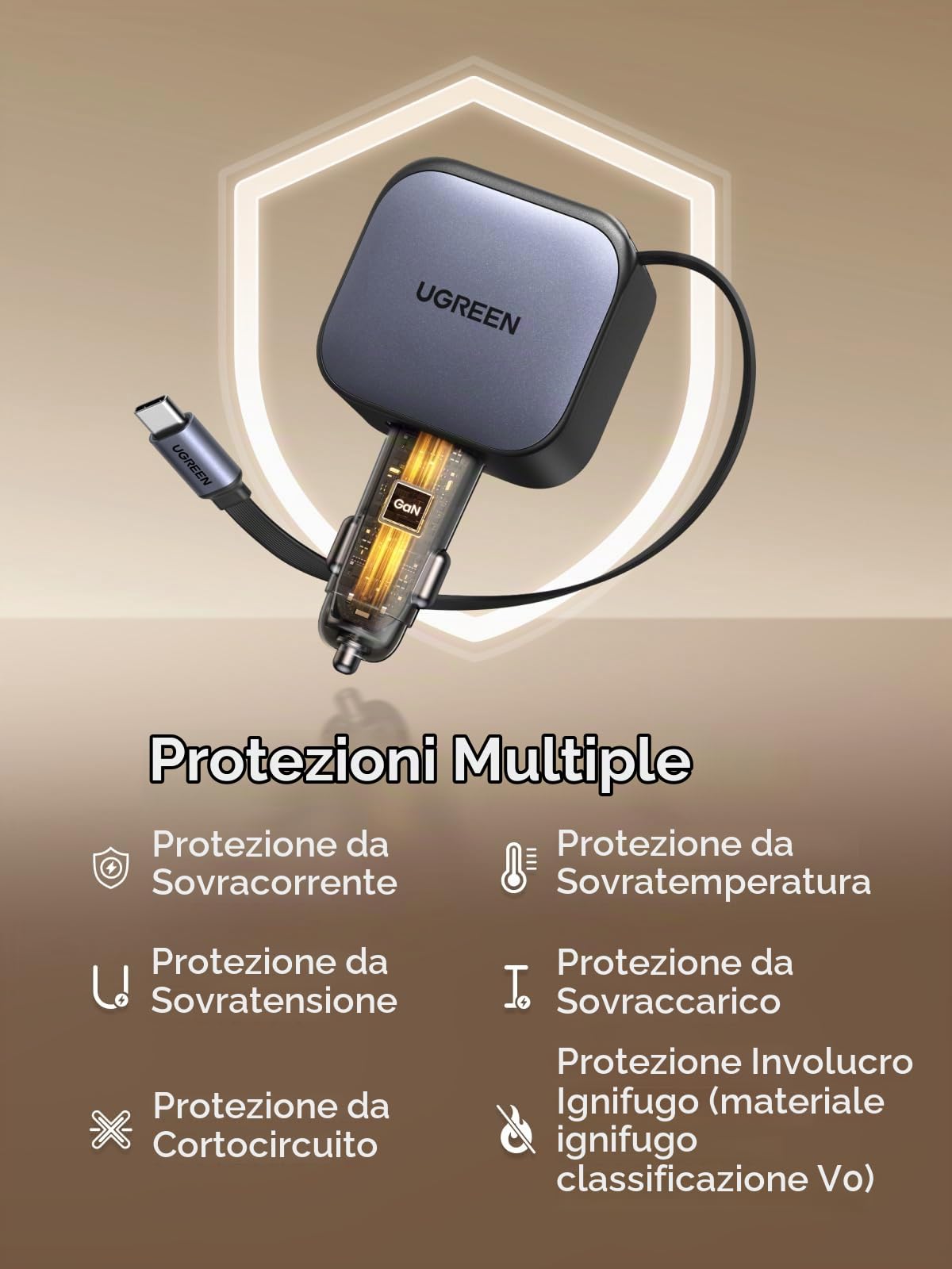 ugreen-nexode-caricatore-auto-usb-c-retrattile-90w-3-porte image 6