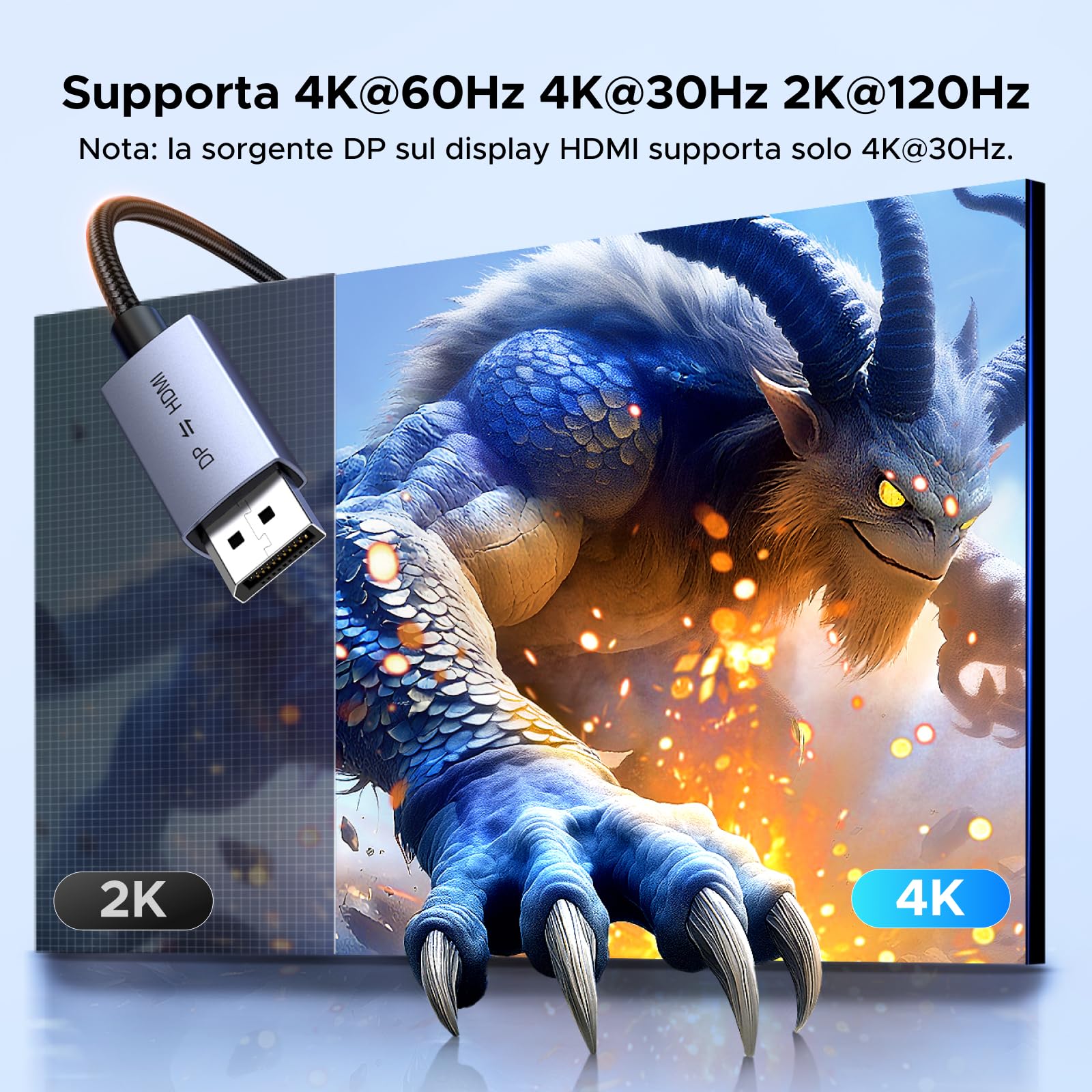 ugreen-cavo-hdmi-a-displayport-4k-60hz-2m-bidirezionale-con-usb-a image 4