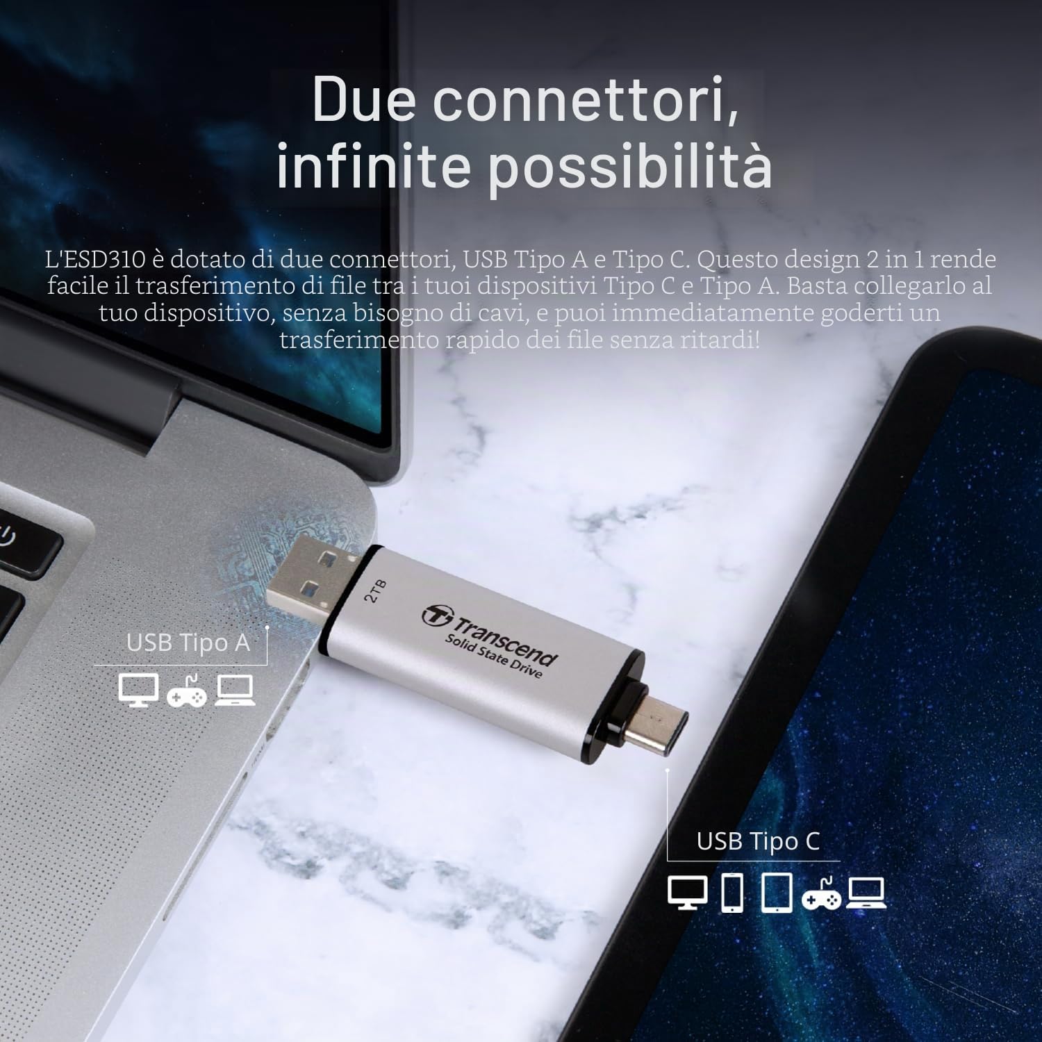 transcend-esd310s-ssd-portatile-512gb-usb-10gbps-type-a-type-c-argento image 3