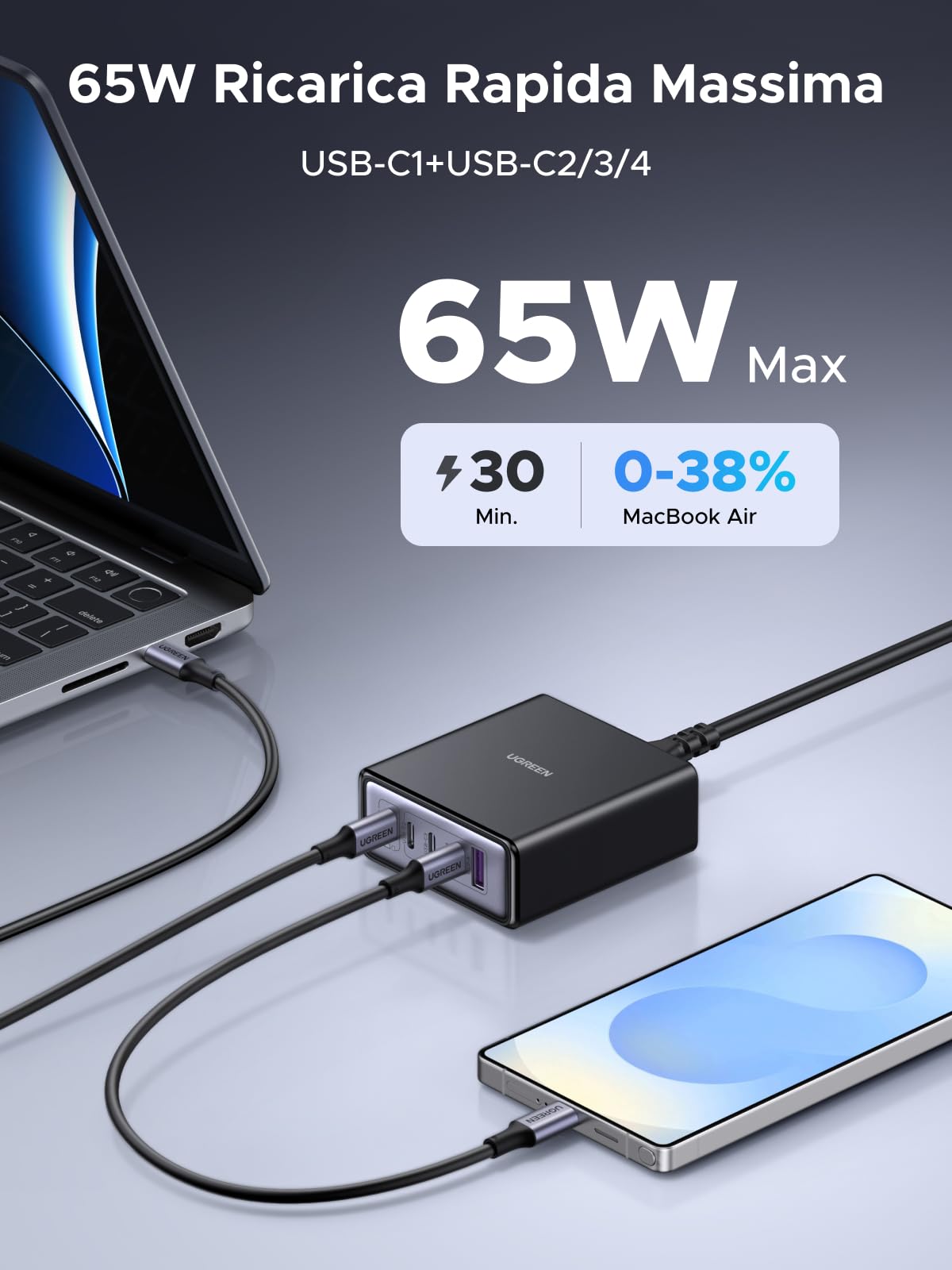 ugreen-zapix-65w-stazione-di-ricarica-usb-c-gan-5-porte-pd-3-0-pps image 3