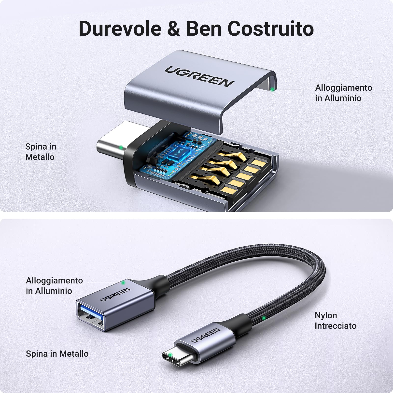 ugreen-adattatore-usb-c-a-usb-a-3-0-5gbps-alluminio-2-pezzi-grigio image 5