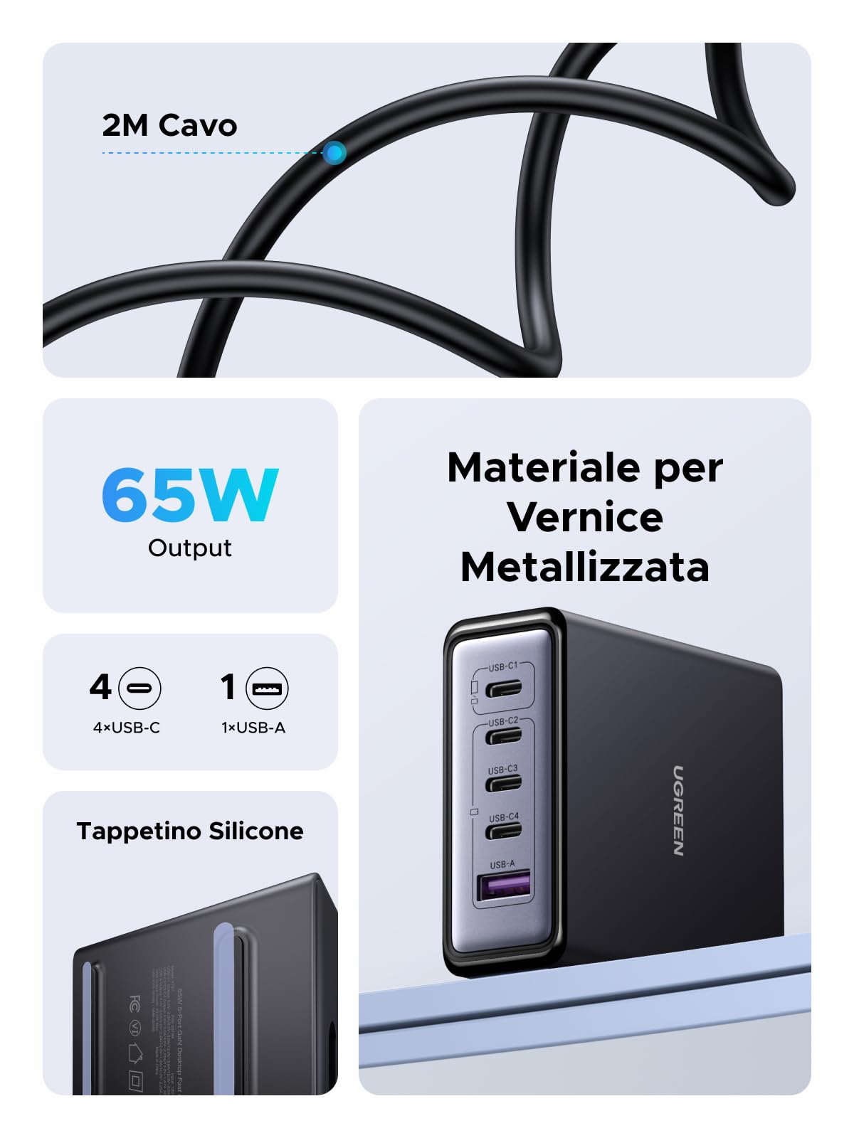 ugreen-zapix-65w-stazione-di-ricarica-usb-c-gan-5-porte-pd-3-0-pps image 8