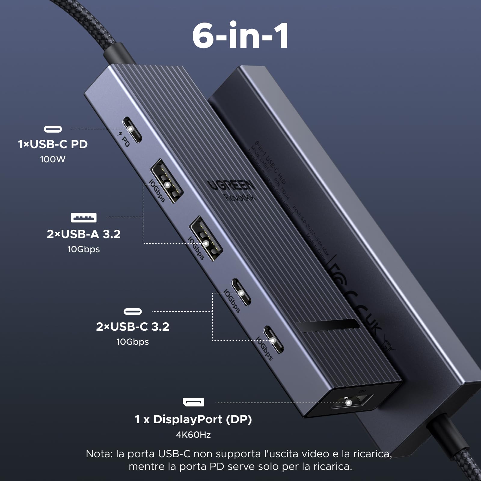 ugreen-revodok-pro-1062-hub-usb-c-6-in-1-con-displayport-4k-60hz-e-pd-100w image 2