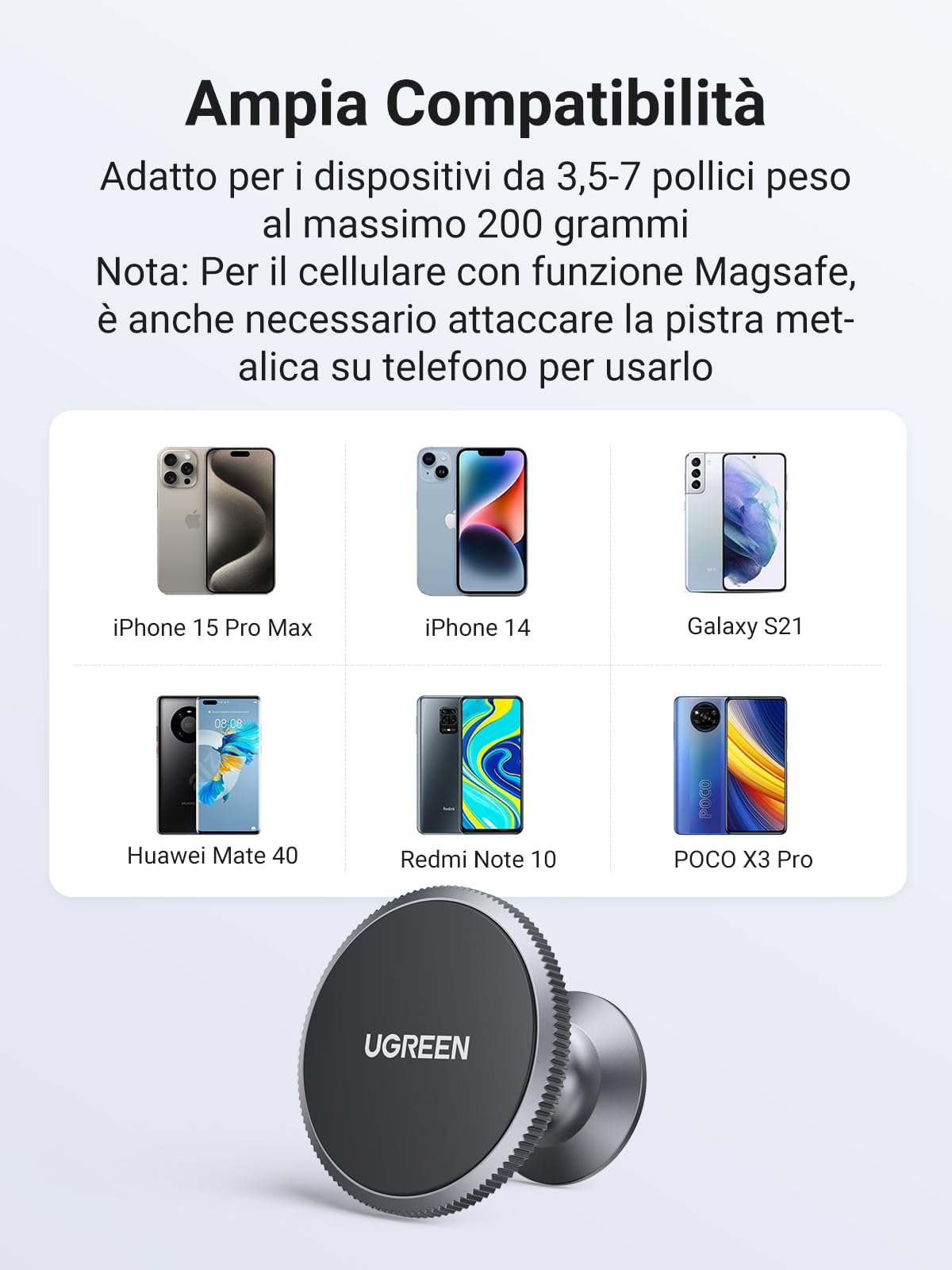 ugreen-supporto-telefono-auto-magnetico-2-in-1-da-cruscotto-e-bocchetta image 2