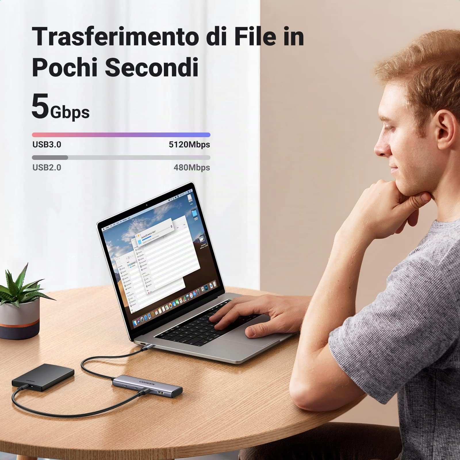 ugreen-hub-usb-c-a-4-porte-5gbps-con-2x-usb-c-2x-usb-a-in-alluminio image 3