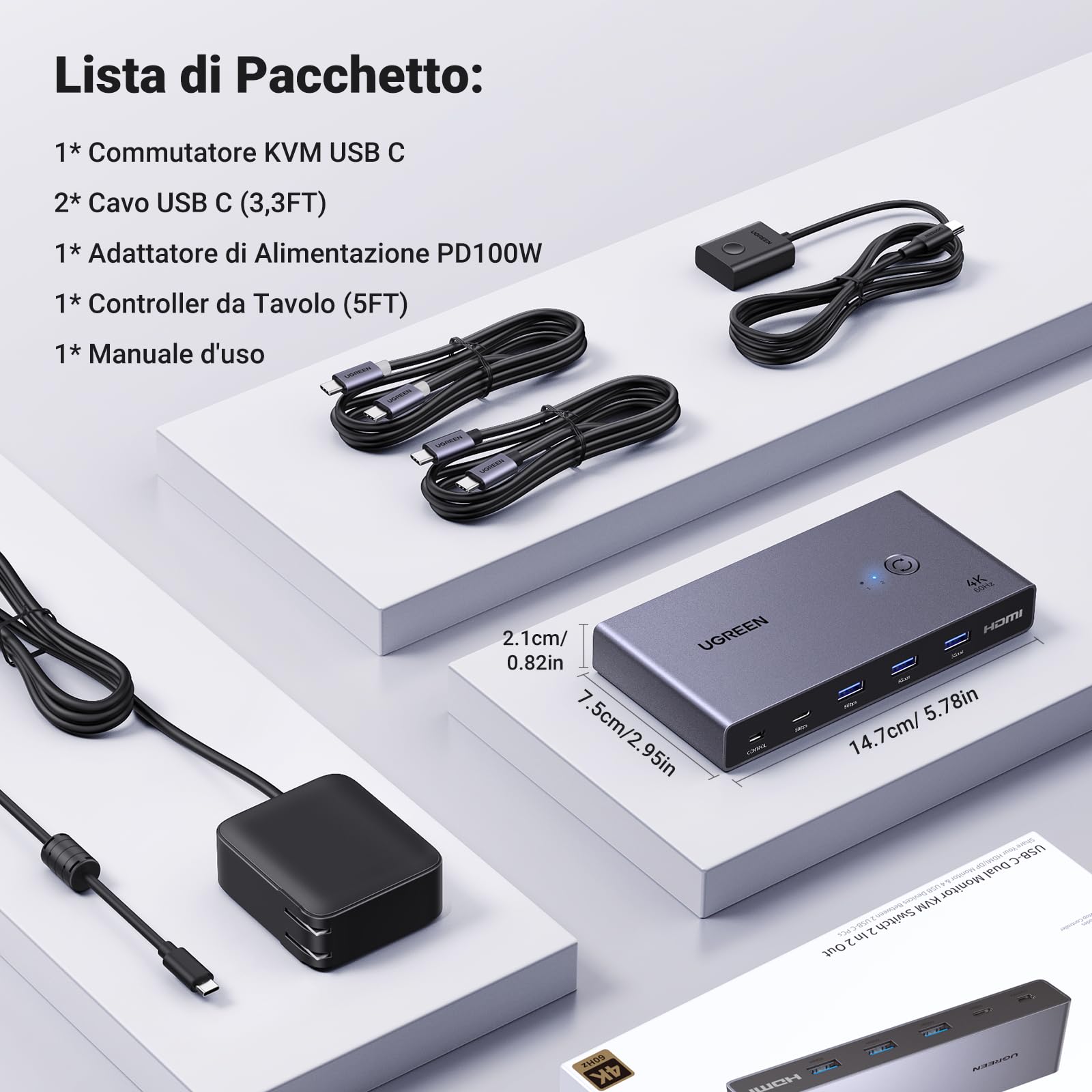 ugreen-switch-kvm-hdmi-2-0-4k-60hz-2-pc-2-monitor-con-hub-usb-3-0-4-porte image 8