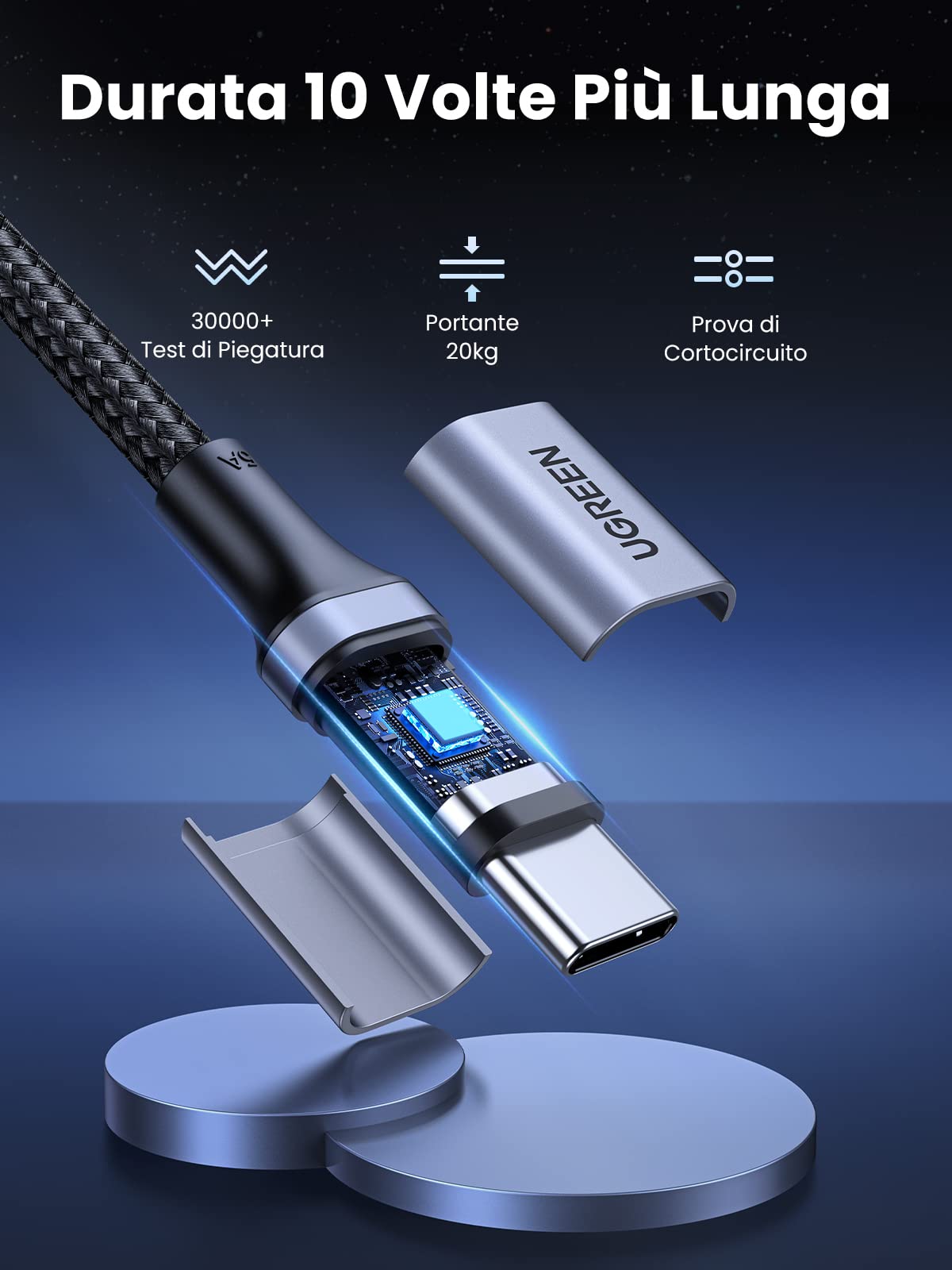 ugreen-cavo-usb-c-a-usb-c-100w-5a-ricarica-rapida-nylon-2m-2-pezzi image 6