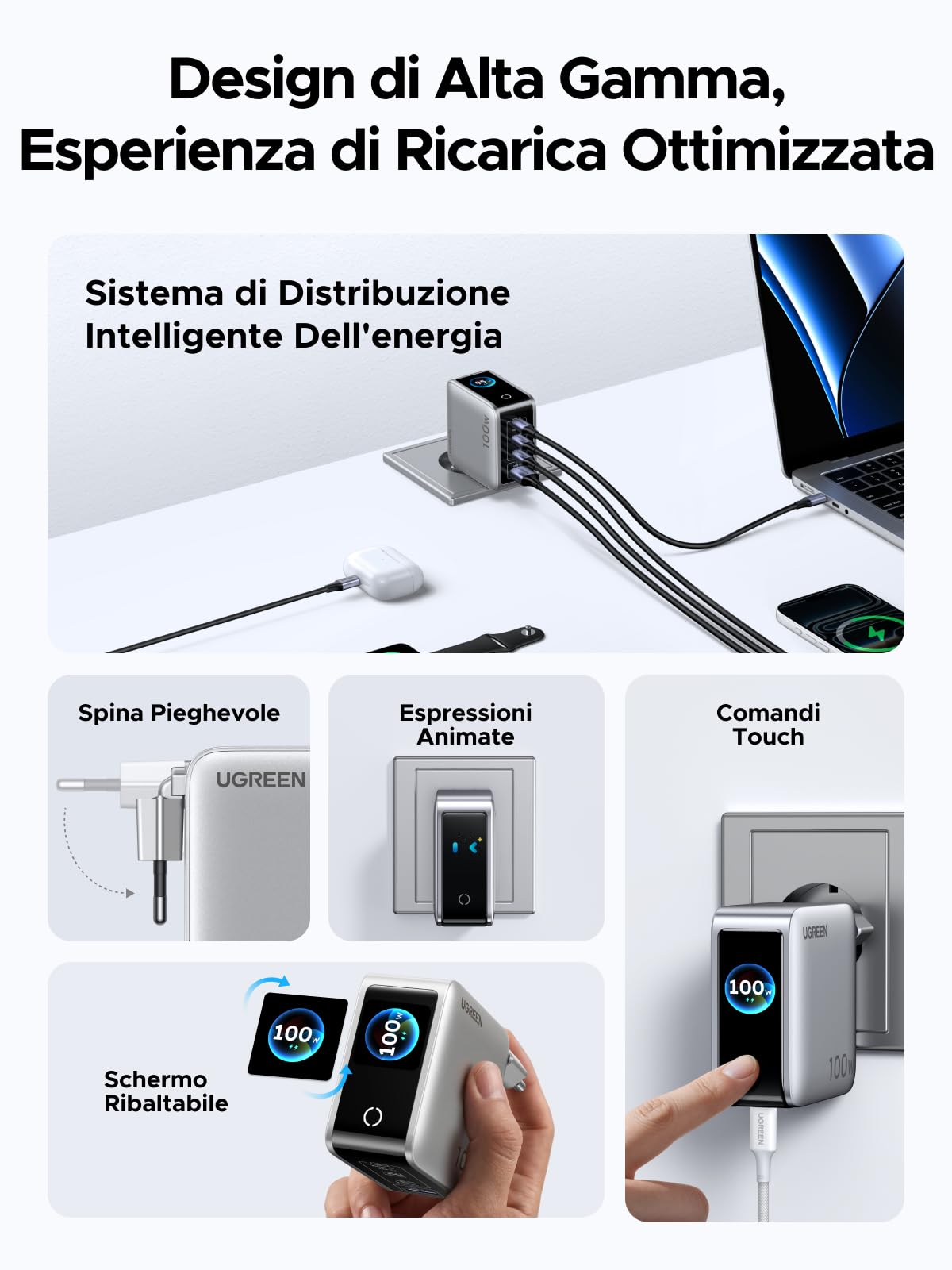 ugreen-nexode-pro-100w-caricatore-usb-c-4-porte-con-schermo-tft-gan image 6