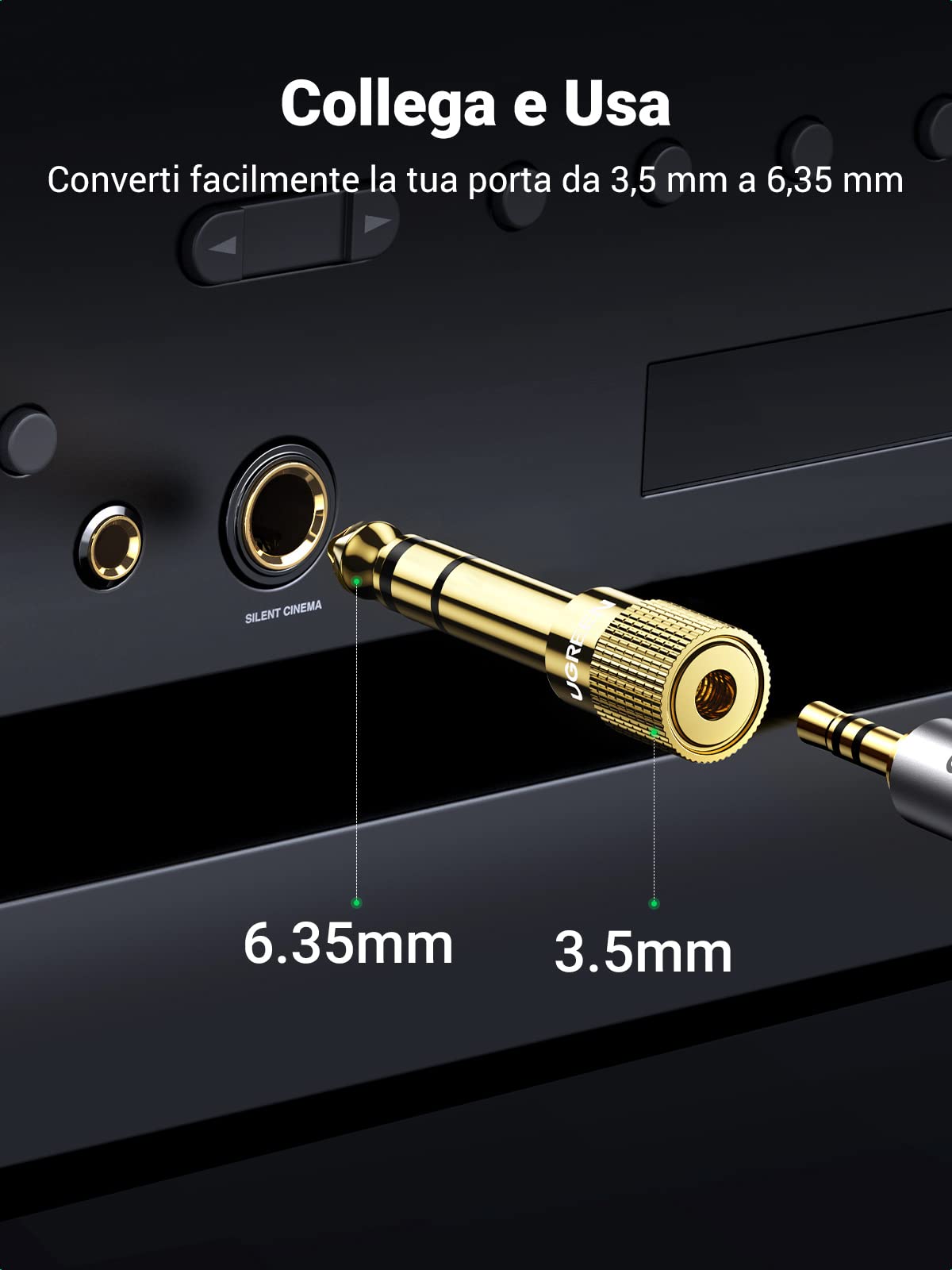 ugreen-adattatore-audio-jack-3-5mm-femmina-a-6-3mm-maschio-2-pack image 4