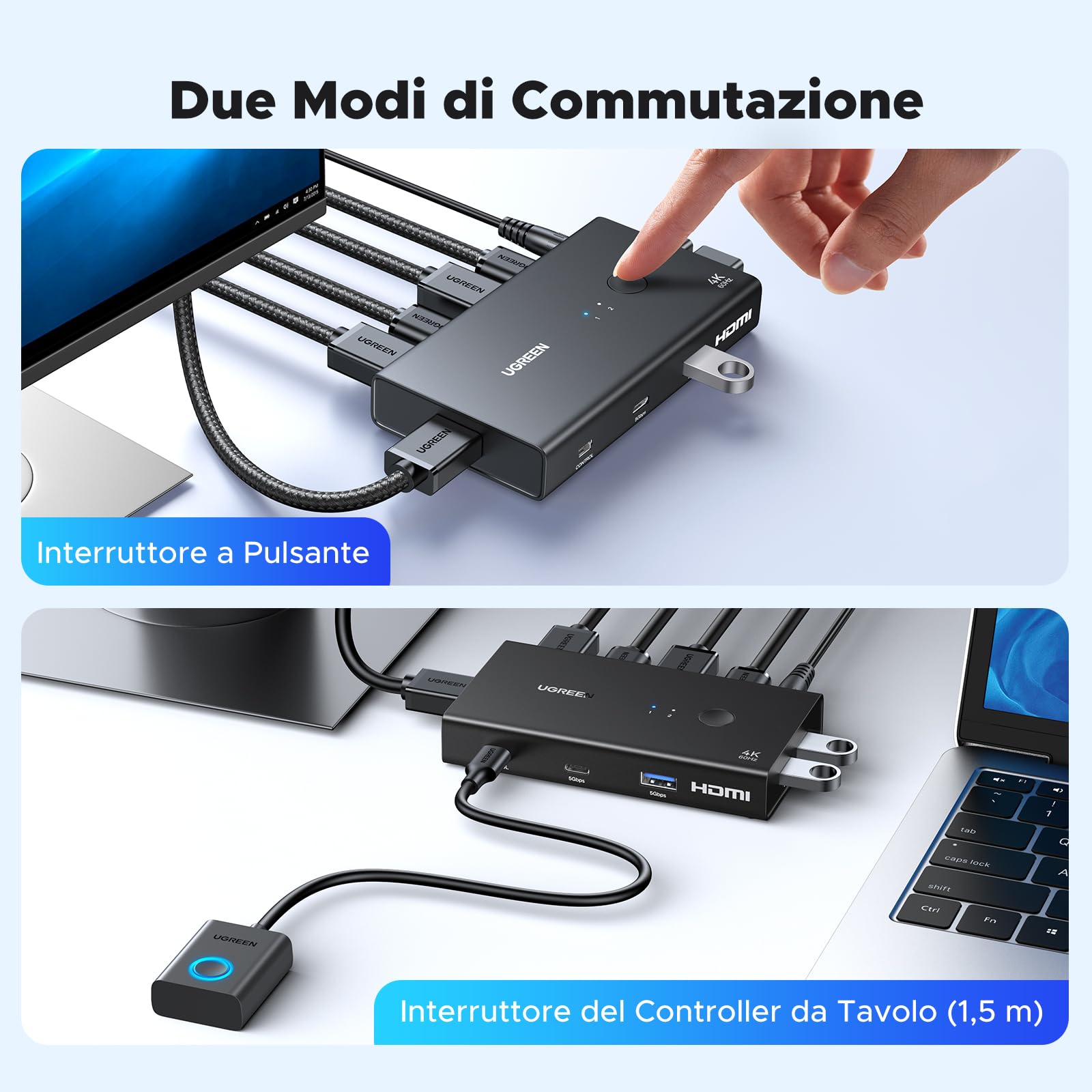 ugreen-switch-kvm-hdmi-4k-60hz-2-ingressi-1-uscita-con-4-porte-usb-3-0-e-control image 6