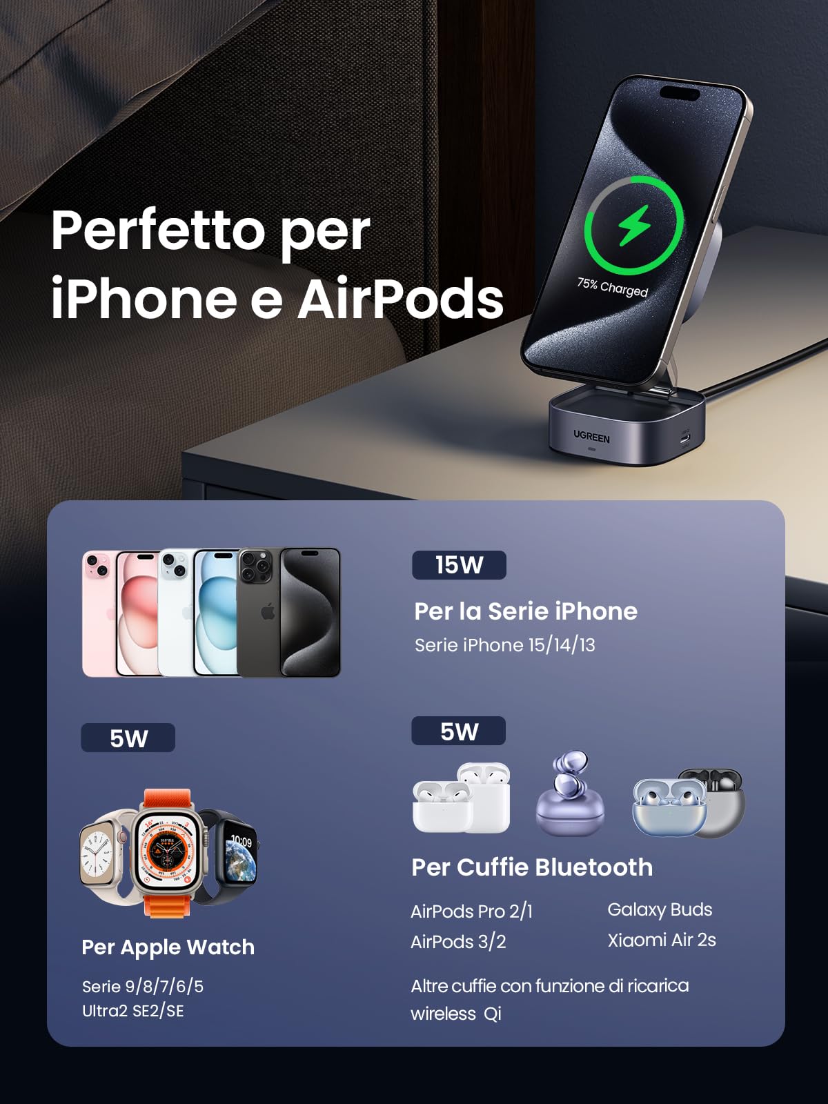 ugreen-magflow-2-in-1-stazione-di-ricarica-wireless-magnetica-qi2-15w-pieghevole image 4
