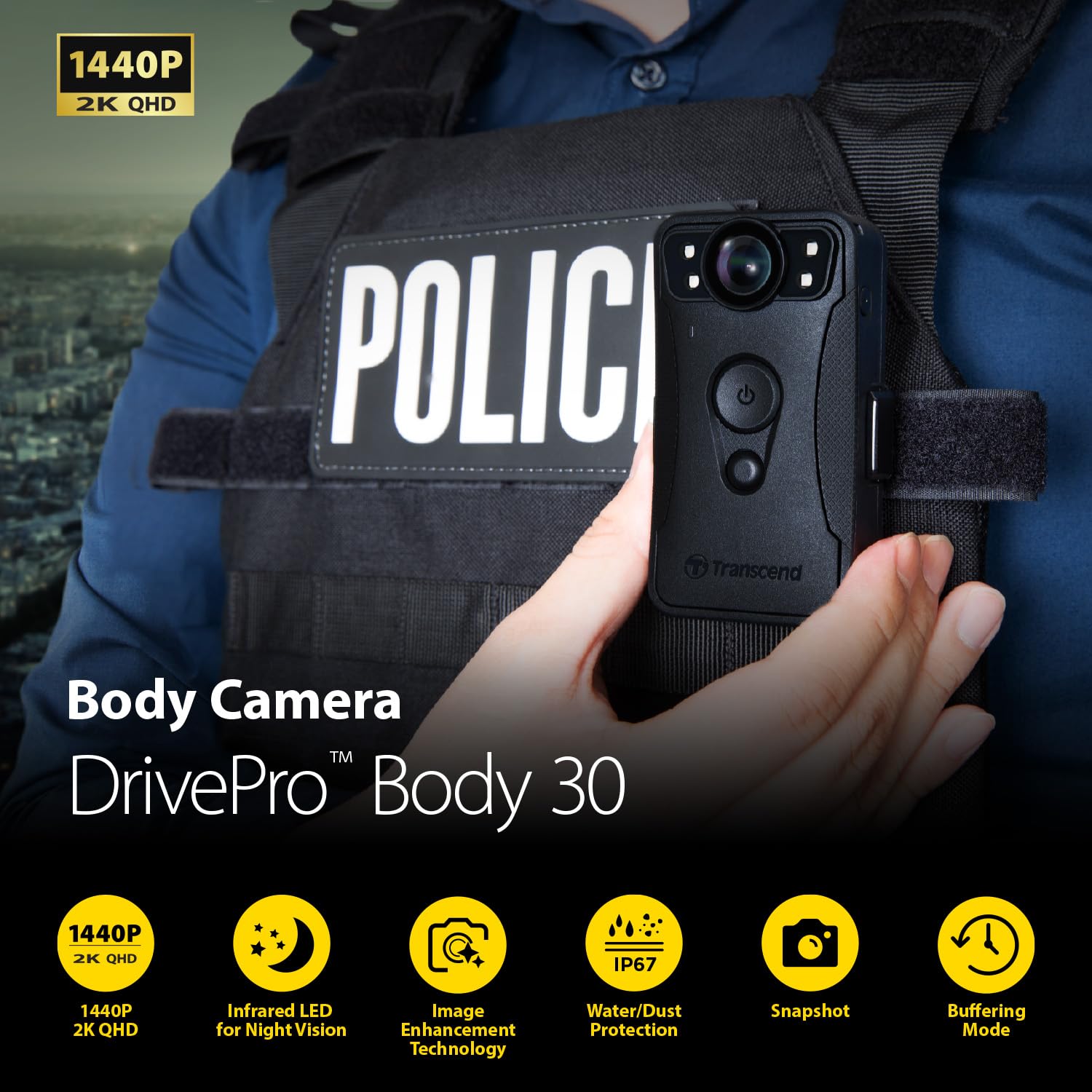 transcend-drivepro-body-30-videocamera-bodycam-con-visione-notturna-ir image 2