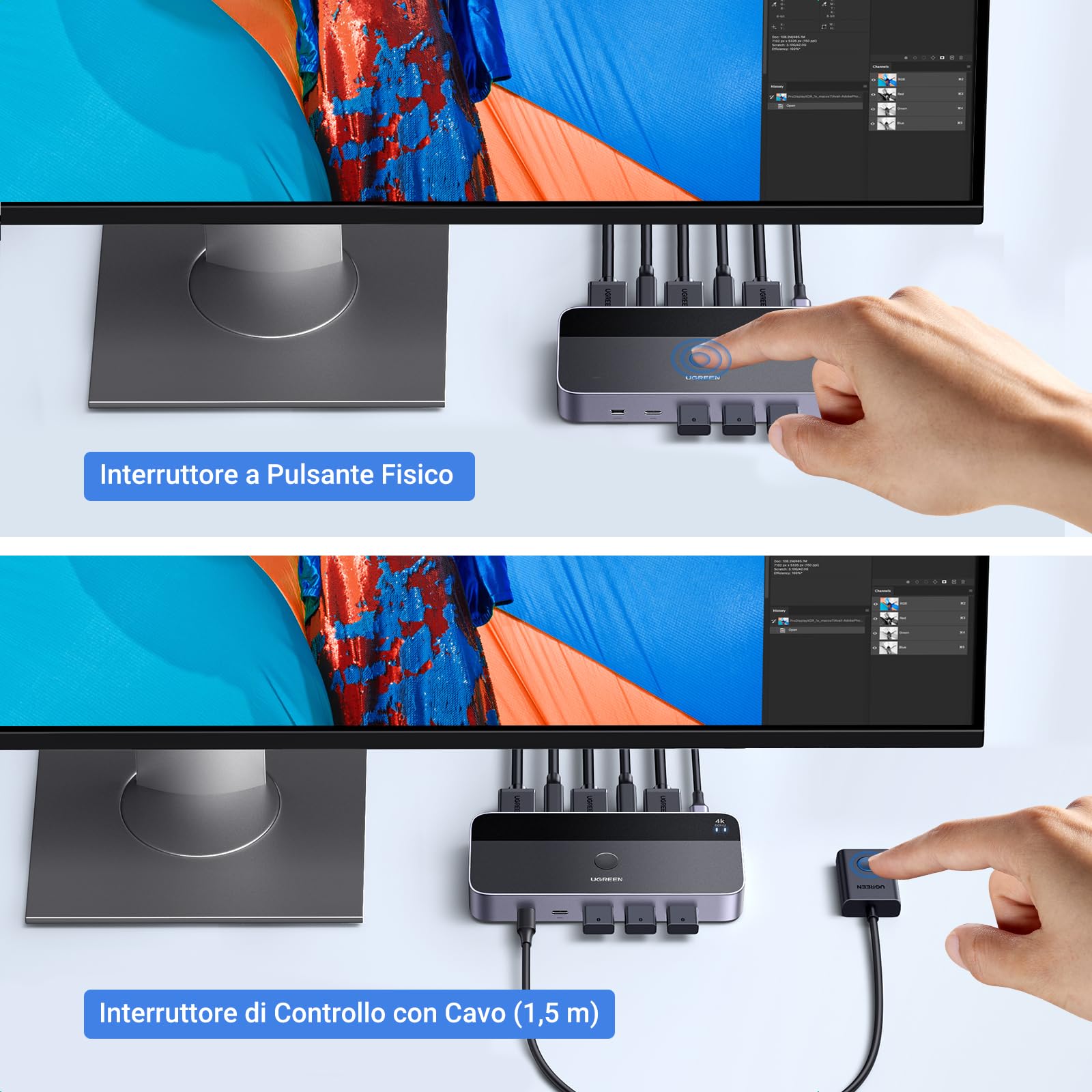 ugreen-switch-kvm-hdmi-4k-60hz-2x1-con-usb-3-0-5gbps-controller image 5