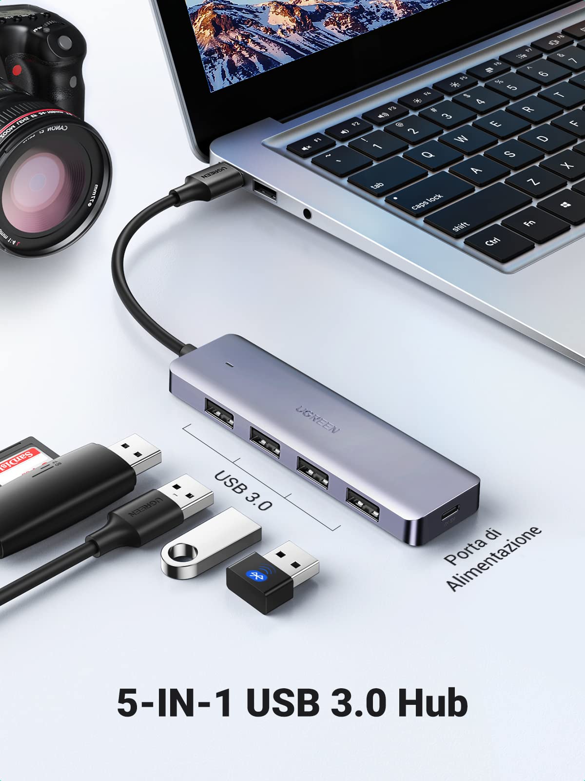 ugreen-hub-usb-3-0-4-porte-5gbps-con-alimentazione-5v image 2