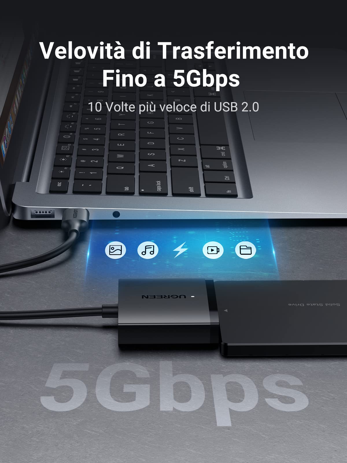 ugreen-adattatore-sata-a-usb-3-0-5gbps-uasp-per-ssd-hdd-2-5-3-5-fino-a-12tb-cavo image 2