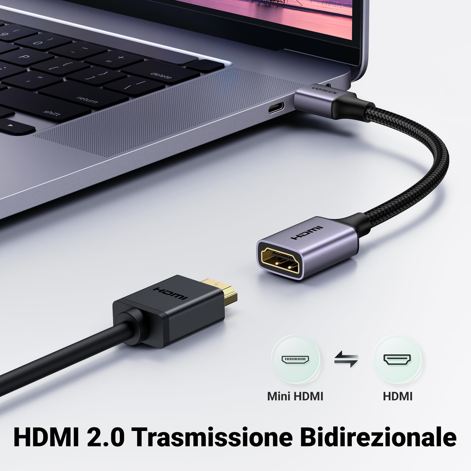 ugreen-adattatore-mini-hdmi-a-hdmi-4k-60hz-cavo-25cm image 2